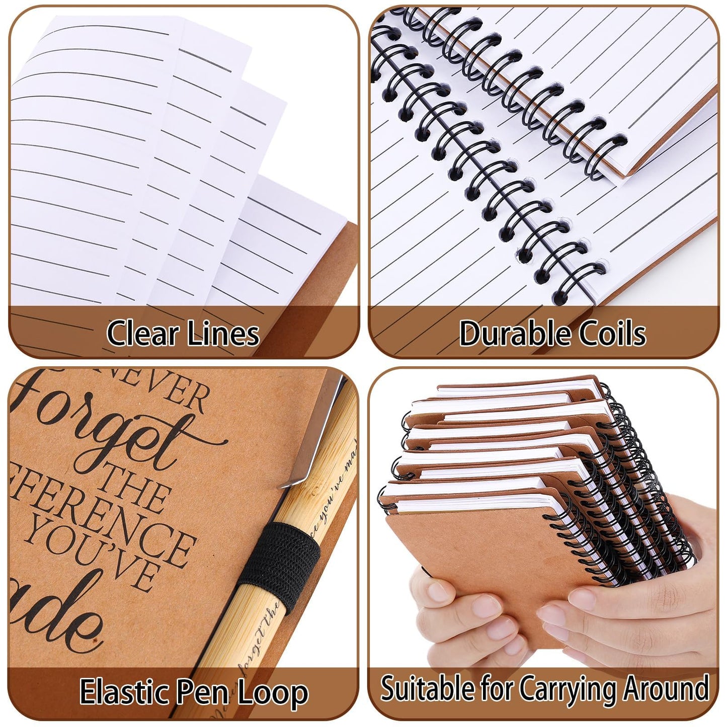 80 Pcs Employee Appreciation Gifts Inspirational Spiral Notebooks Bulk Motivational Journals Thank You Bamboo Ballpoint Pens for Nurse Teacher Coworker (NEVER FORGET)