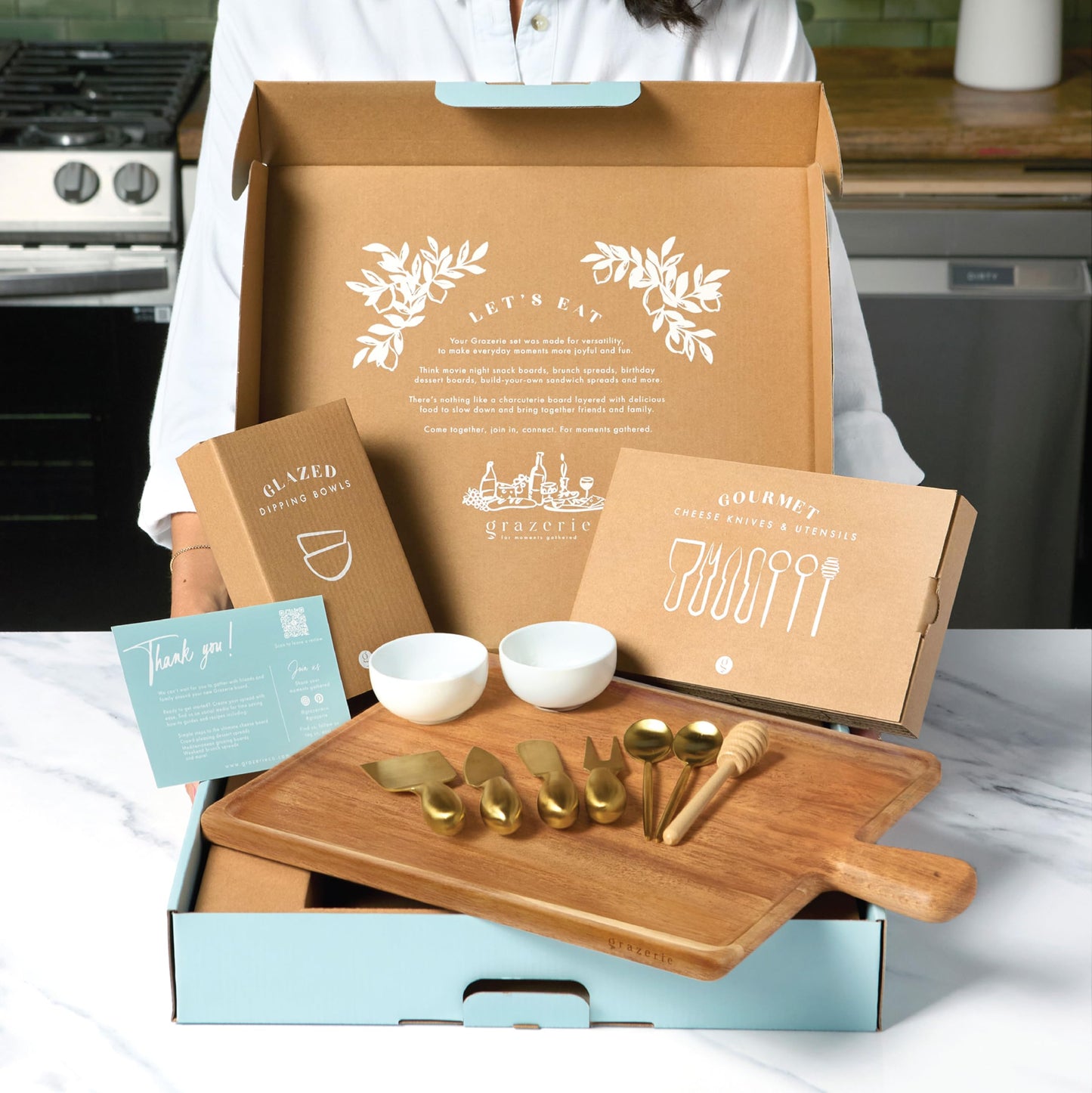 Grazerie Charcuterie Board Set - Acacia Cheese Board Serving Tray with Accessories - House Warming Gifts for New Home, Bridal Shower & Wedding Gift, Birthday Gifts for Women