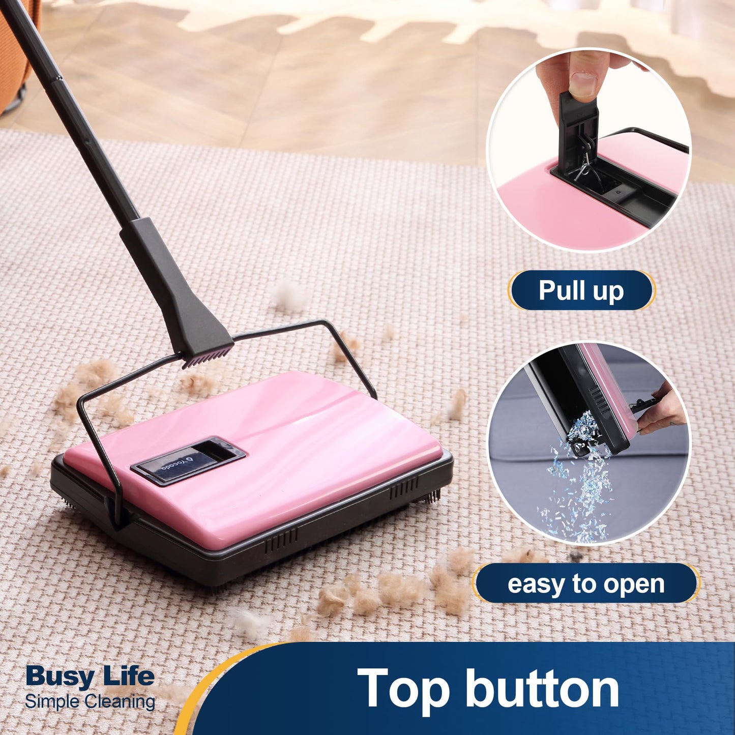 Yocada Manual Carpet Sweeper Cleaner Household Sweeper with Extra Brush Lightweight Hand Push Non-Electric for Home Office Low&Undercoat Carpets Rugs Pet Hair Dust Scraps Paper Small Rubbish Cleaning