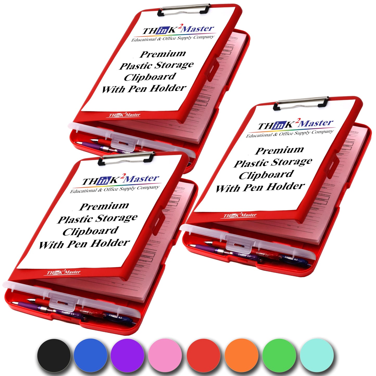 Think2Master [3 Pack] Red Plastic Storage Clipboard with Pencil Holder. | 25% Heavier & 25% Sturdier| Heavy Duty. Nursing, Teacher & Classroom Must Have.