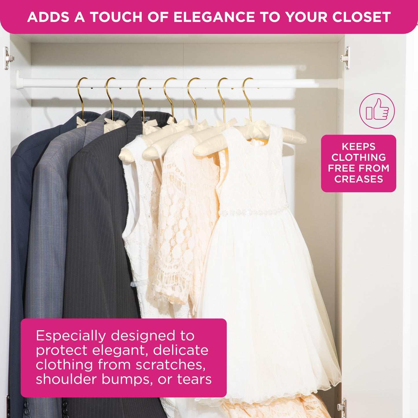 Premium Padded Hangers for Women’s Clothing - Set of 12 Non-Slip Fabric Hangers for Sweaters, Dresses, Coats, Wedding & Bride Hanger, Ivory