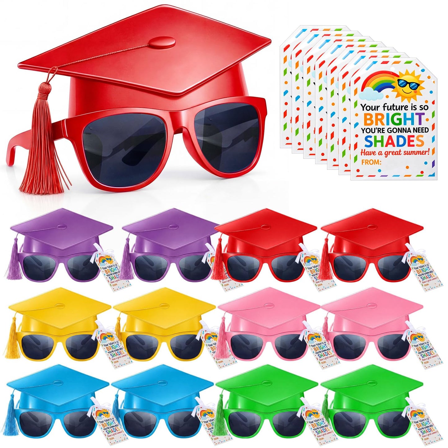 Weewooday 24 Pcs 12/24 Pcs End of School Year Gifts, Kids Graduation Sunglasses, 2026 Pre K Graduation Gifts, Future Is Bright Tags