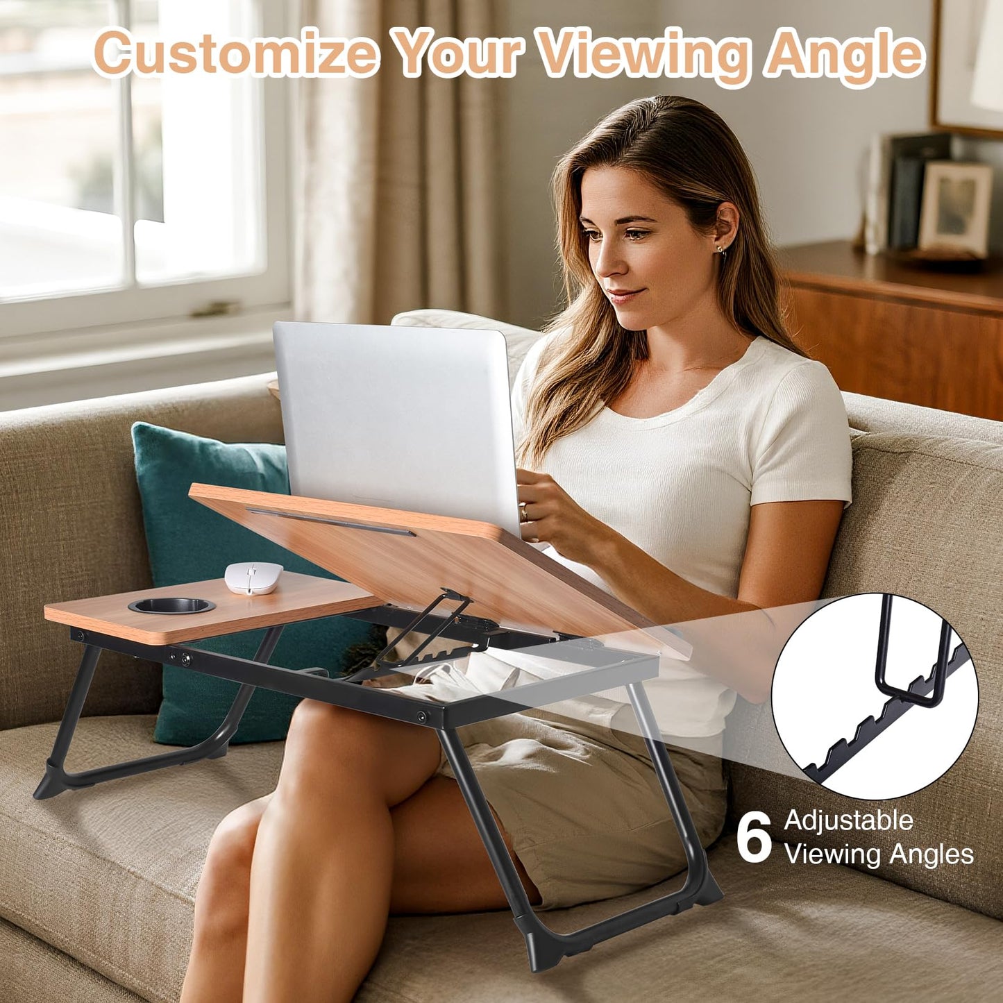 LapDesk Pro Adjustable Laptop Desk for Bed & Couch, Portable Foldable Bed Tray Table with Cup Holder, Laptop Stand for Desk, Small Writing Table (Black)