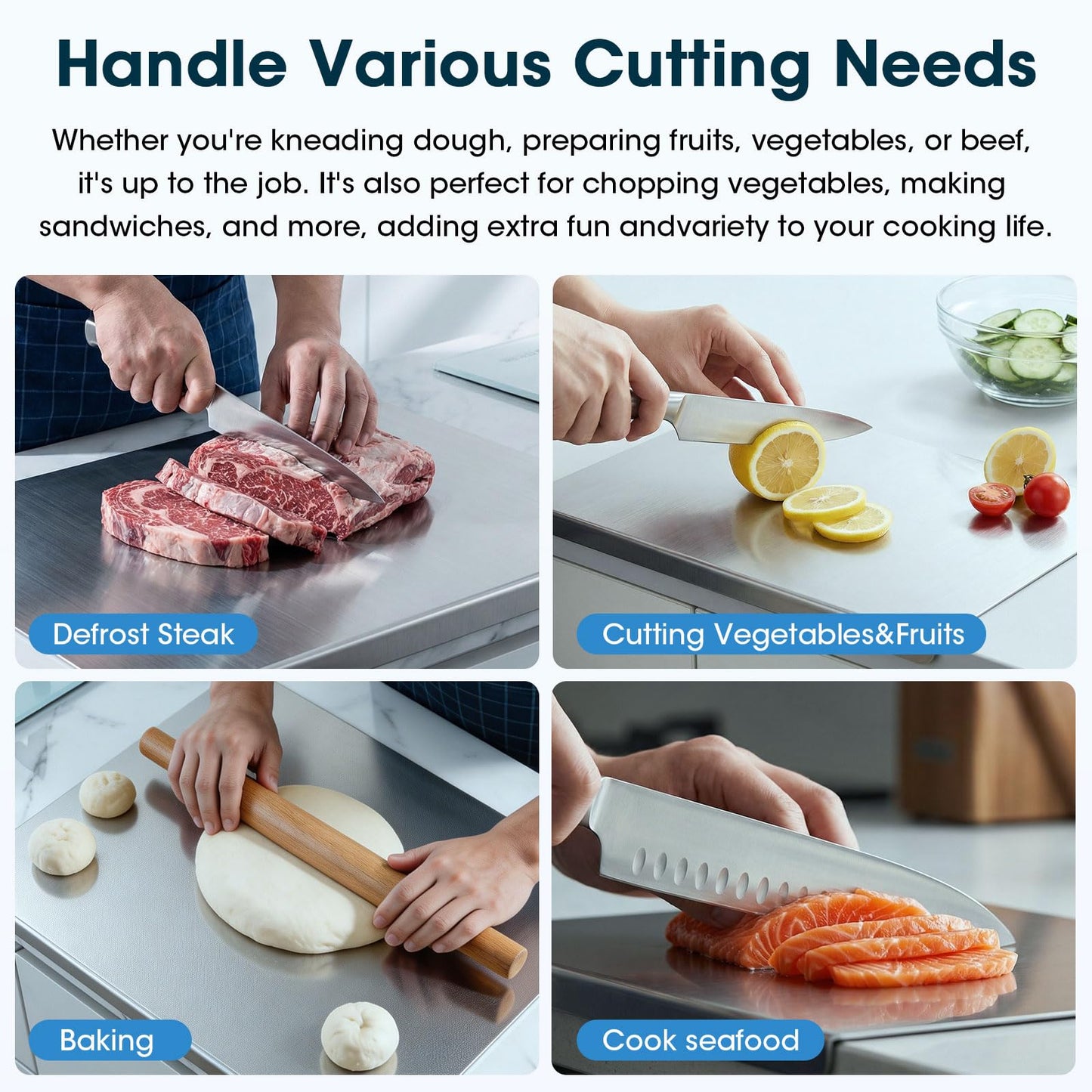 JVGTH 304 Stainless Steel Cutting Boards for Kitchen,Non-Slip,Dishwasher Safe -Ideal for Meat, Vegetables, Fruits, Bread & Baking,Large-sized Cutting Boards (23.6" x 15.7")