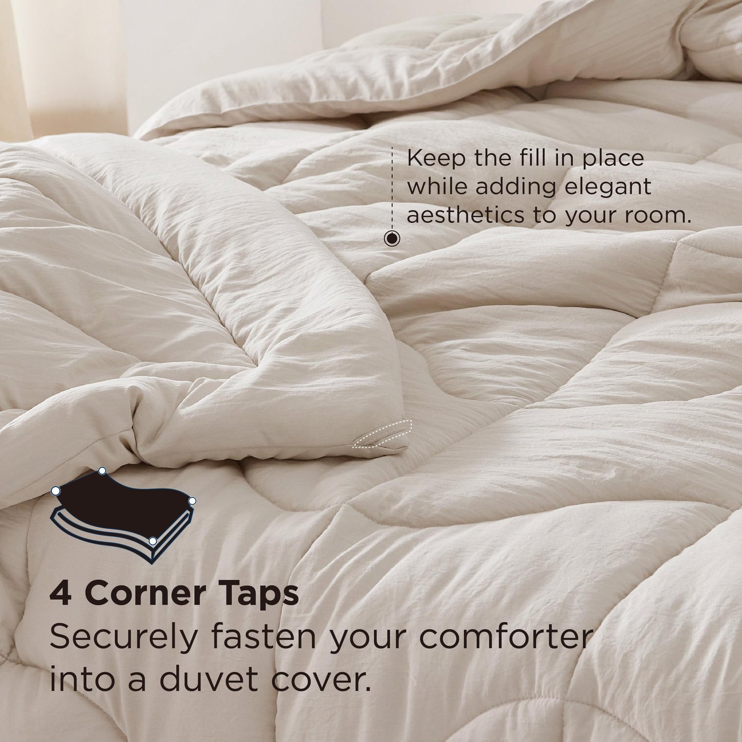 Bedsure Comforter King Size - King Comforter for All Season, Ultra-Soft Quilted Down Alternative Comforters Prewashed Duvet Insert, Blanket for Bed with 4 Tabs, Machine Washabl, Linen, 90x102 in