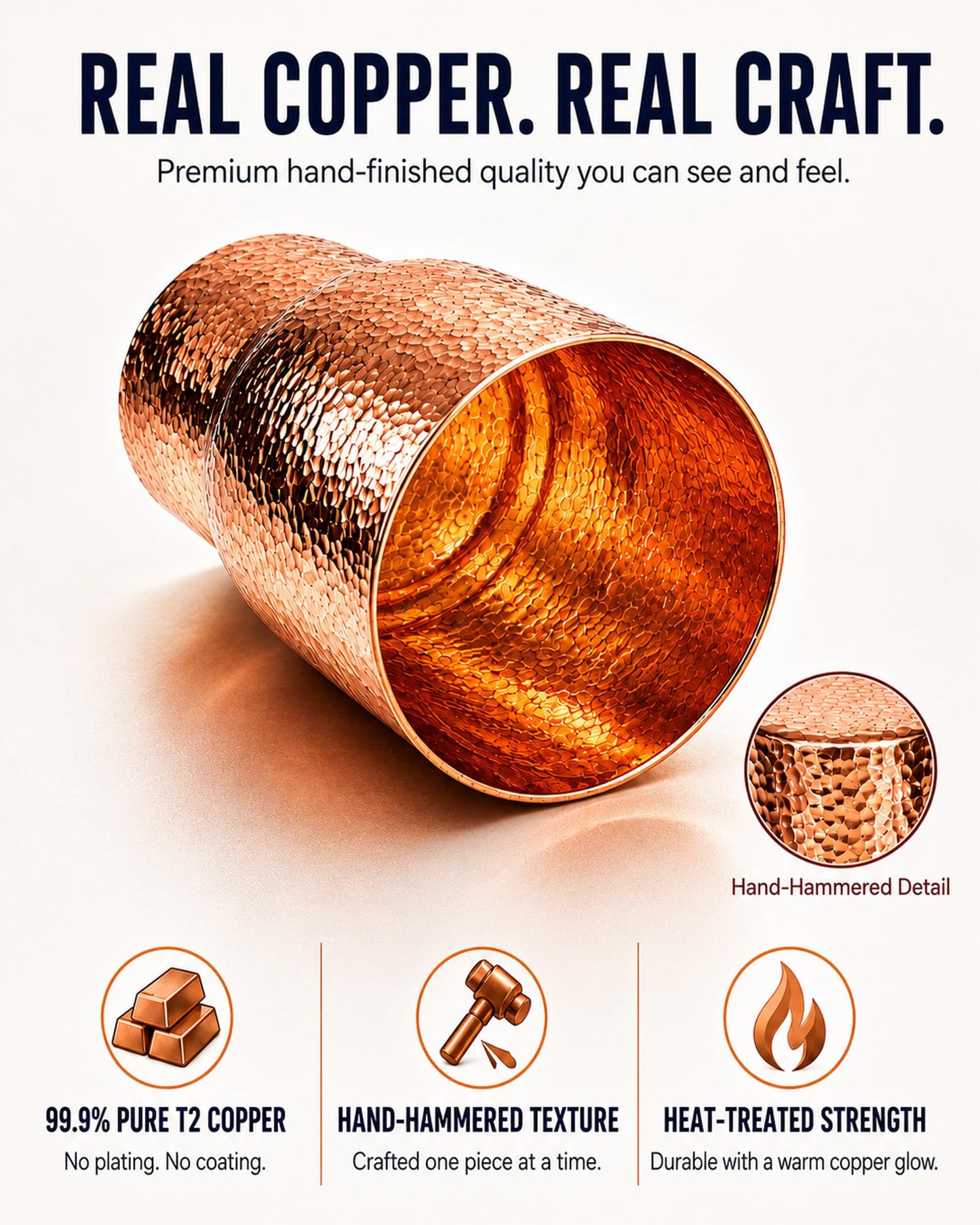 CigeZaus 20 oz Pure Copper Cup for Drinking, Tall Hand-Hammered Ayurvedic Water Tumbler, Cold-Retentive Mug for Moscow Mule, Cocktails & Whiskey, Ideal for Bar, Home & Parties (1)