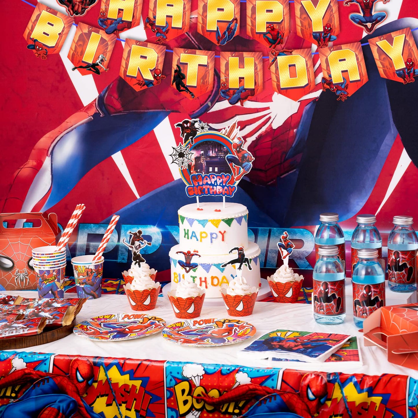 Birthday Party Supplies,Party Decorations Include Happy Birthday Banner,Backdrop,Tablecover,Cake Toppers,Cups,Plates,Spiral Charms,Latex Balloons
