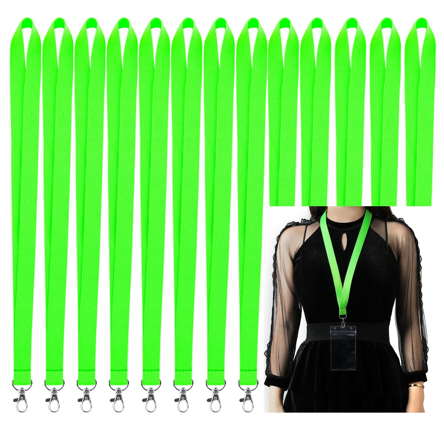 CANWELUX 100 Pack Bright Neon Green Lanyard for ID Badges (NO Holder), Cruise Fluorescent Lanyard with ID Holder for Men, Women, Teens, School