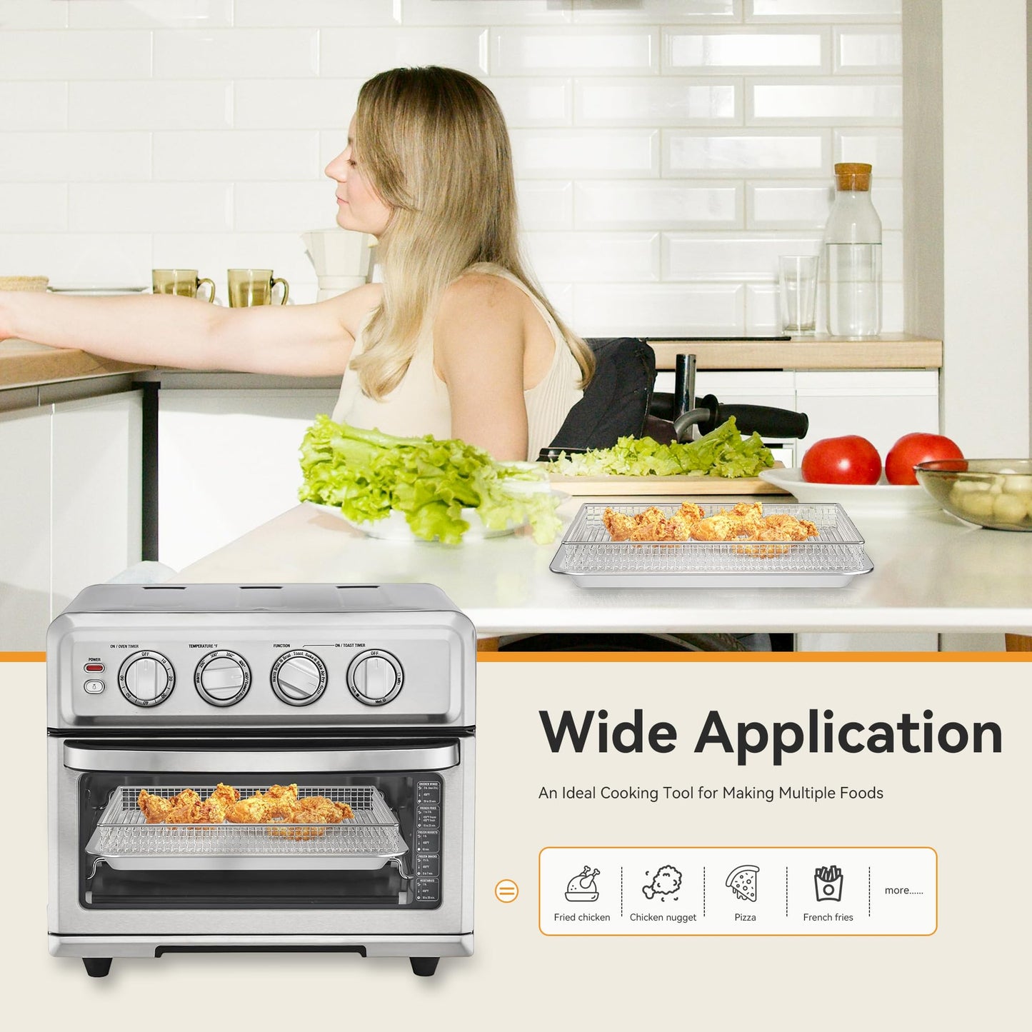 Stainless Steel Air Fryer Basket and Tray,Compatible with Cuisinart Airfryer TOA-060 and TOA-065 (with Cuisinart Airfryer TOA-060 and TOA-065 2 PCS)