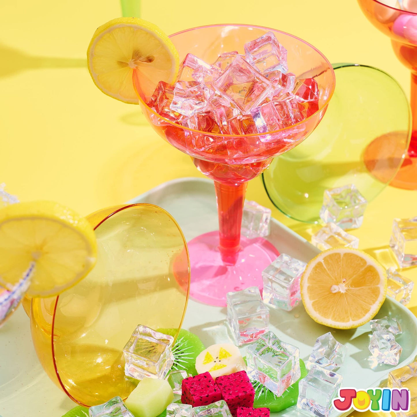 JOYIN 48PCS Plastic Margarita Glasses Cups, 12 oz Neon Disposable Cocktail Cup, Drink Cups for Cinco De Mayo Fiesta Decoration, Mexican Theme Party Supplies