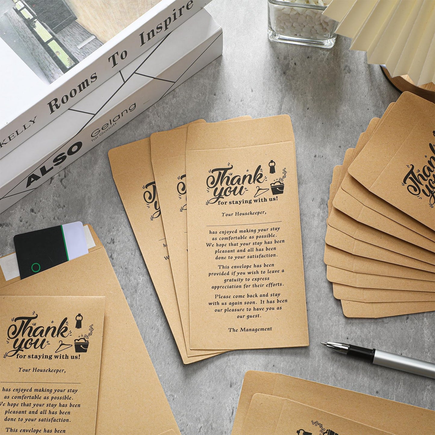 Eersida 500 Pcs Kraft Housekeeping Tip Thank You Envelopes Bulk 3.5 x 6.5 Inch Self Adhesive Kraft Paper Seed Envelopes for Cash Coin Money Gratuity Key Cards Saving Hotel Motel
