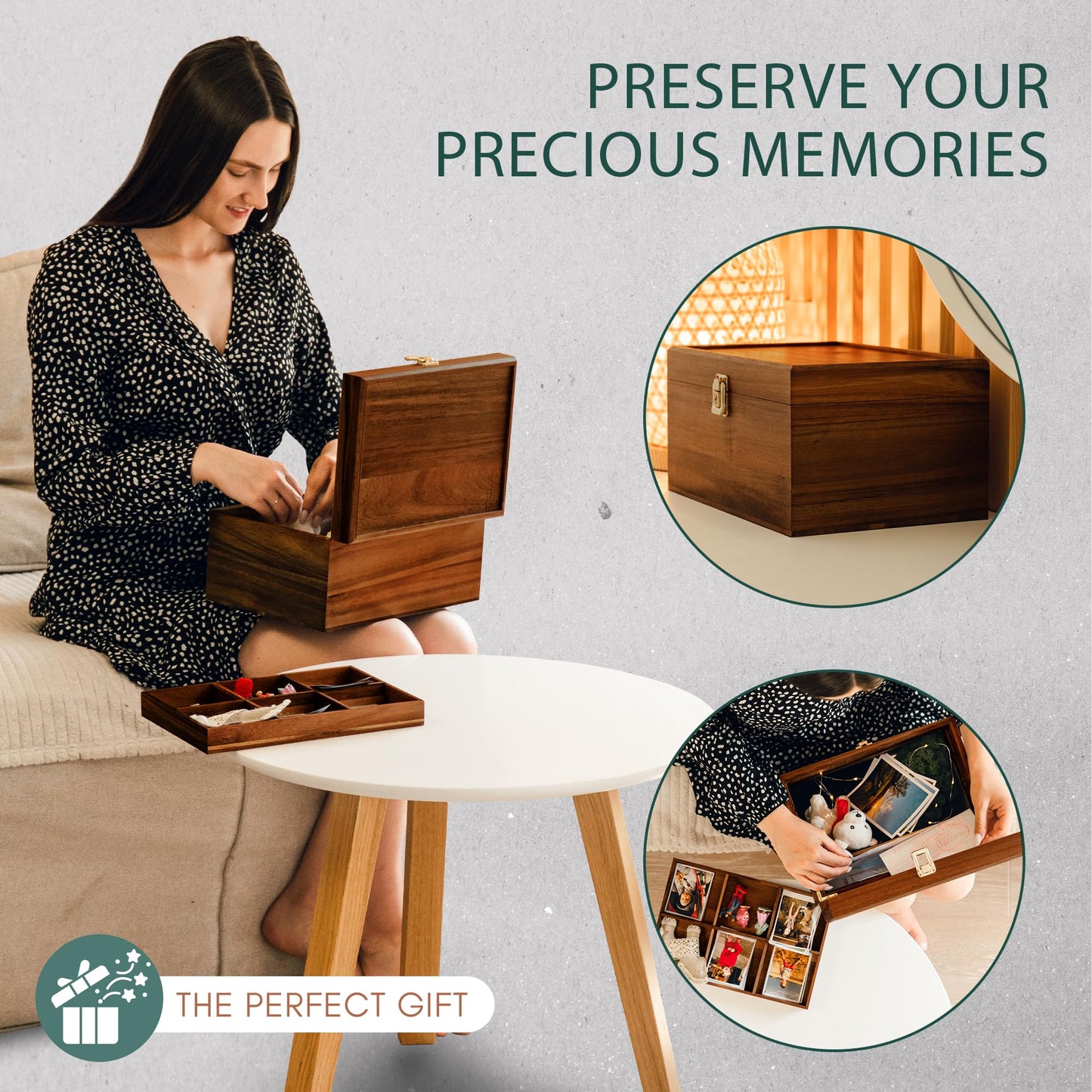 Public House Locking Wooden Keepsake Box, Customizable Design With Adjustable Tray. Large Wooden Box with Hinged Lid for Wedding and Memory Keepsakes