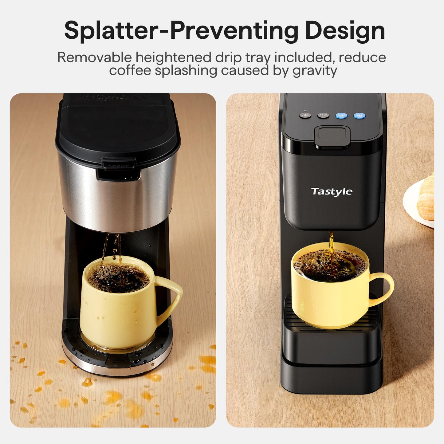 Tastyle Single Serve Coffee Maker for K Cup, Ground and Tea Leaves, Hot and Iced Coffee Machines with Bold Setting, 6 to 16 Oz Brew Sizes, Compact for Small Spaces, Black (2.0 Version)