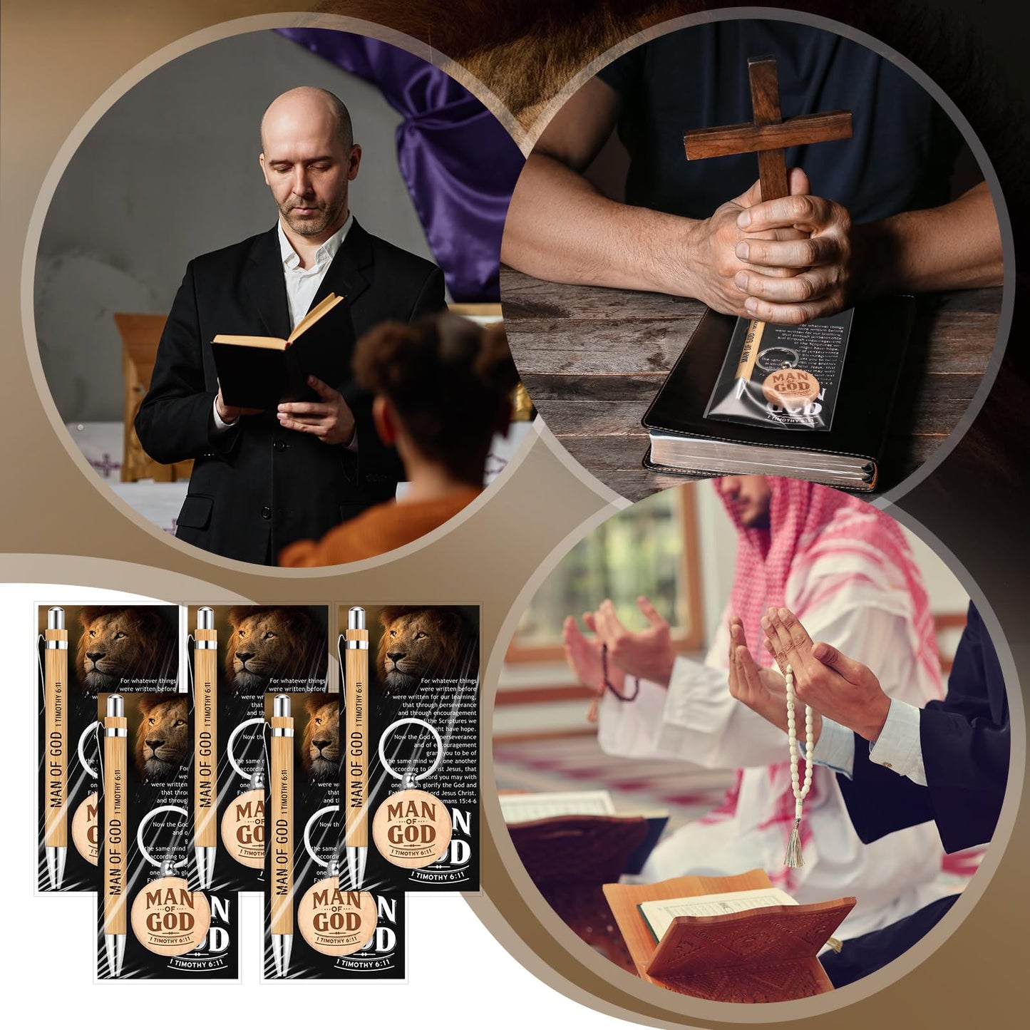 Landical 50 Sets Father Day Man of God Gifts for Men Christian Baptism Gifts, 50 God Keychains 50 Bible Verse Ballpoint Pens 50 Cards Pastor Appreciation Favors for Church Father's Day Supplies