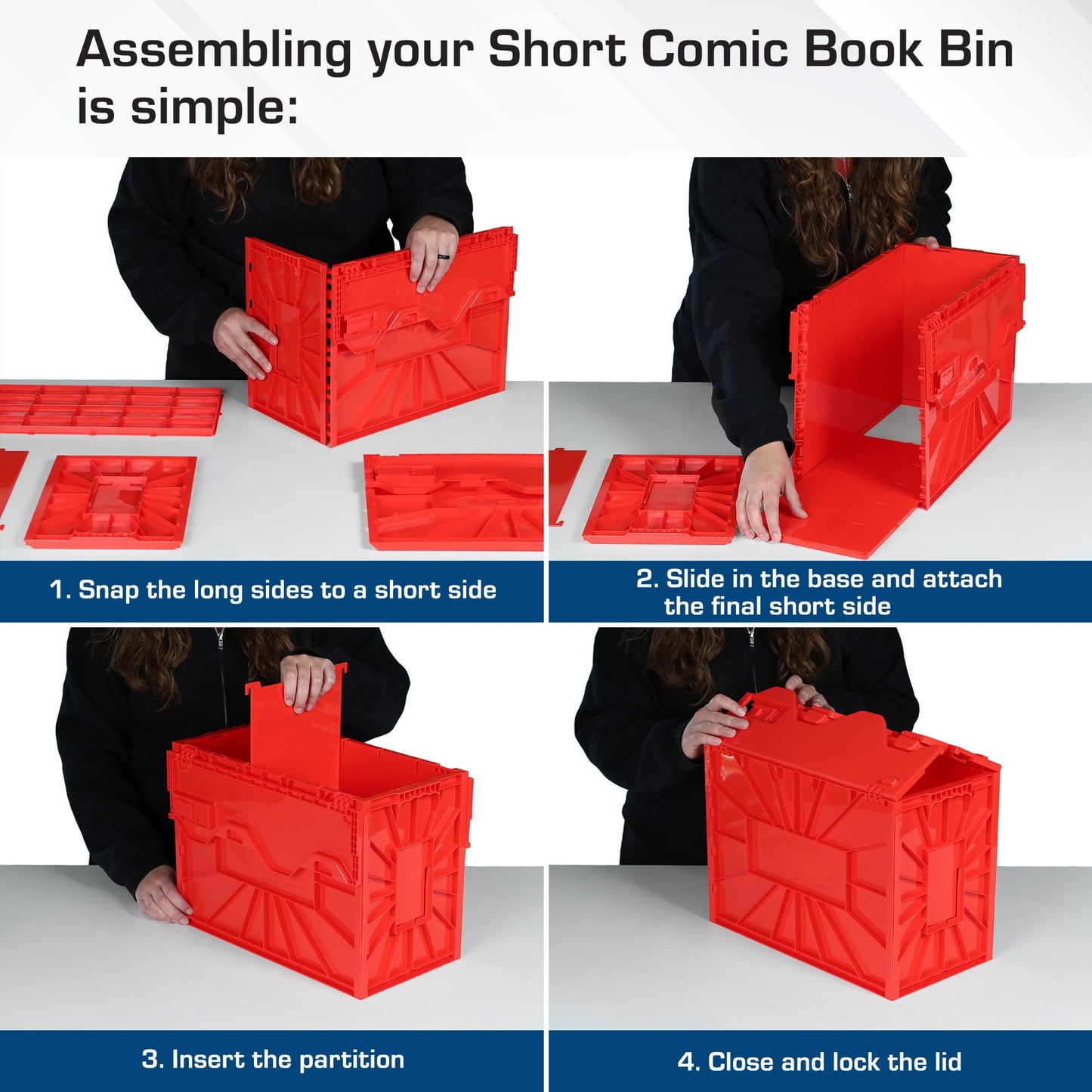 BCW Short Comic Book Bin | Holds 150 Comics | Stackable Plastic Storage | Acid-Free Organizer | Red, Single