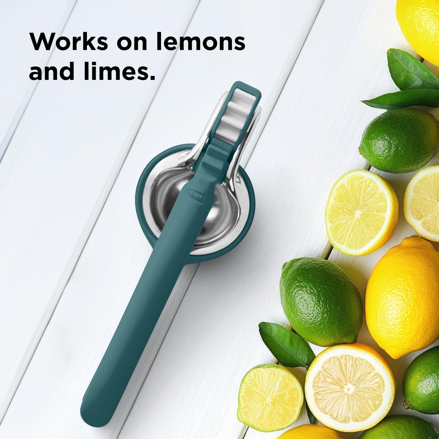 Chef'n FreshForce Lemon Squeezer Citrus Juicer, Manual Hand Press with Dual-Gear Power for Maximum Juice Extraction, Durable, Collard Green