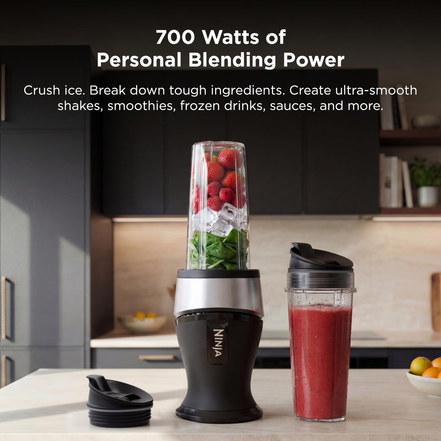 Ninja Fit Compact Personal Blender | For Smoothies, Shakes & Frozen Drinks | (2) 16-oz. To-Go Cups with Spout Lids | 700-Watt Countertop | Black | QB3001SS