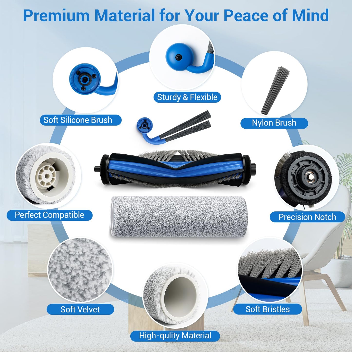 Bluevisk X9 Pro Omni Replacement Parts for Ecovacs Deebot X9 Pro Omni X9 Pro Robotic Vacuum Cleaner Parts with 2 Roller Brush,4 Mop,4 HEAP,6 Dust Bags,6 Side Brushes,1 Screwdrivers,1 Clean Brush