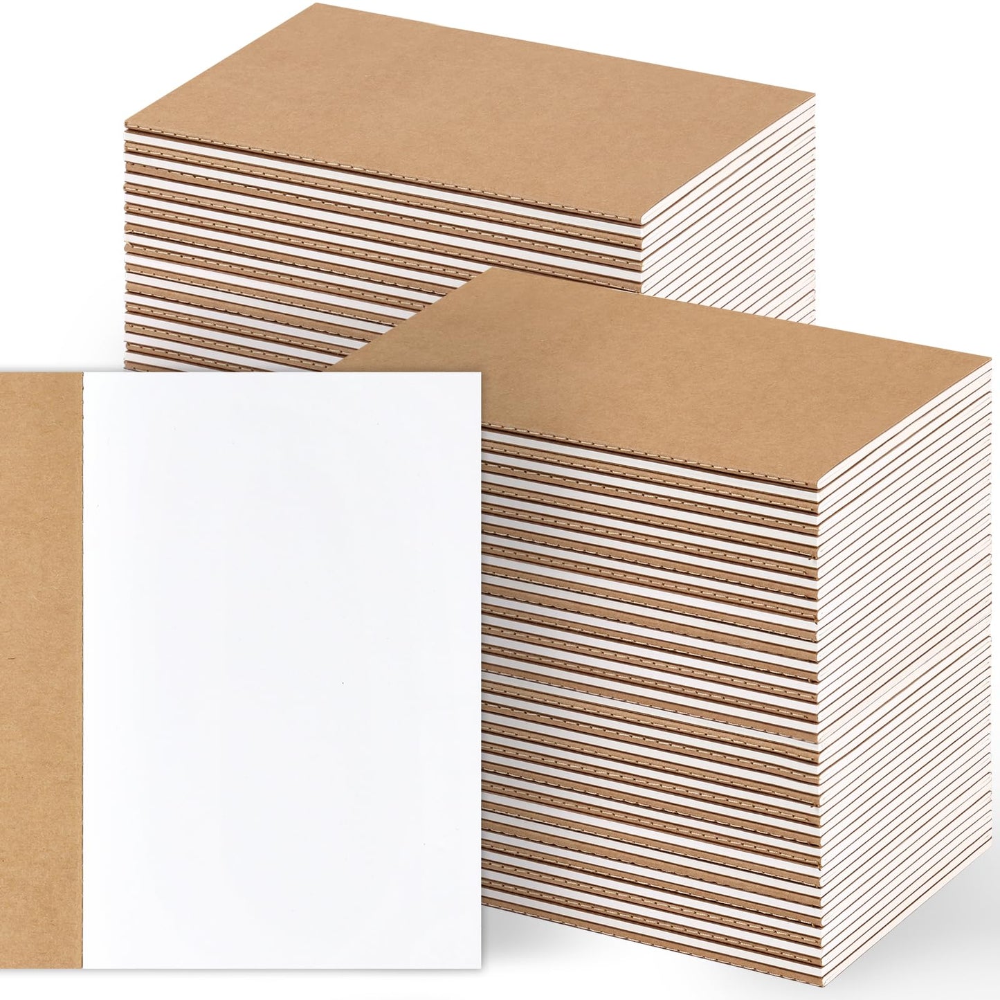 LABUK 100 Pack Blank Kraft Notebooks Journals A5 Sketchbook Drawing Pad Book for Kids Junk Journal, 60 Pages, 8.3 x 5.5 Inches