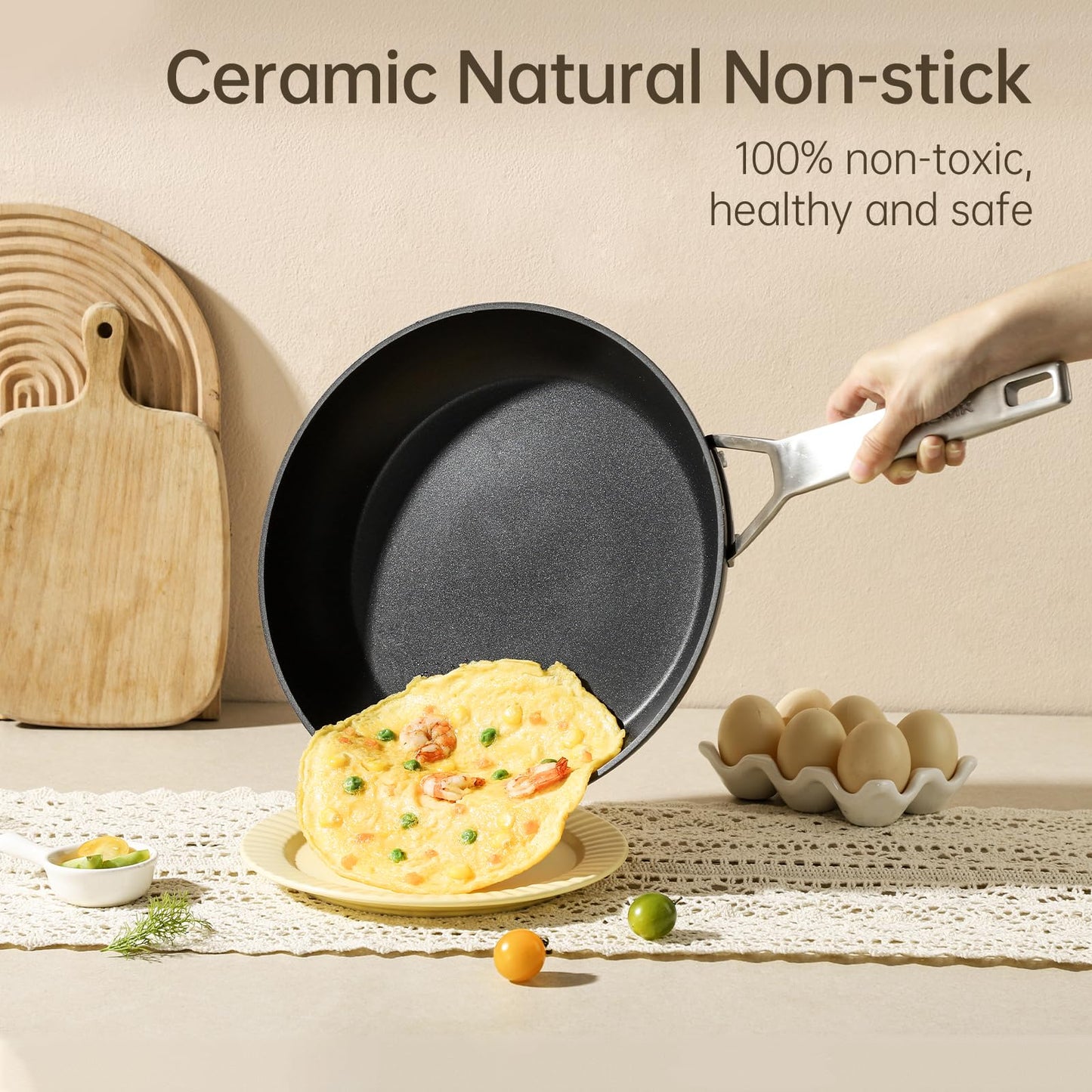 MsMk 7 inch Small Egg Nonstick Frying Pan with Lid, Eggs Omelette Burnt also Non stick, Scratch-resistant, Induction Skillet, Oven Safe to 700°F Pan for Cooking, Dishwasher Safe