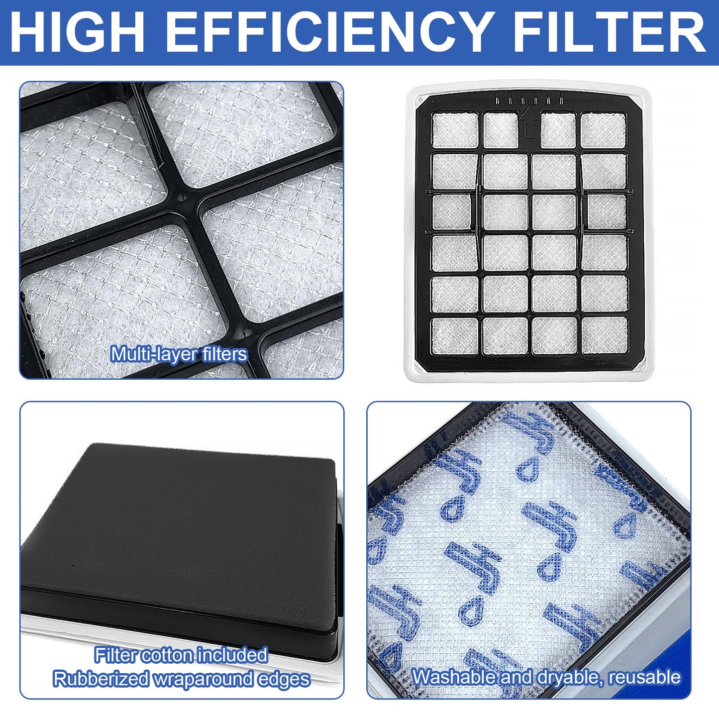 8 Pack Replacement Filters Compatible with Eureka NEN180 NEN186BL Bagless Vacuum Cleaner, Includes 4 Dust Cup Cartridges and 4 High Efficiency Filters