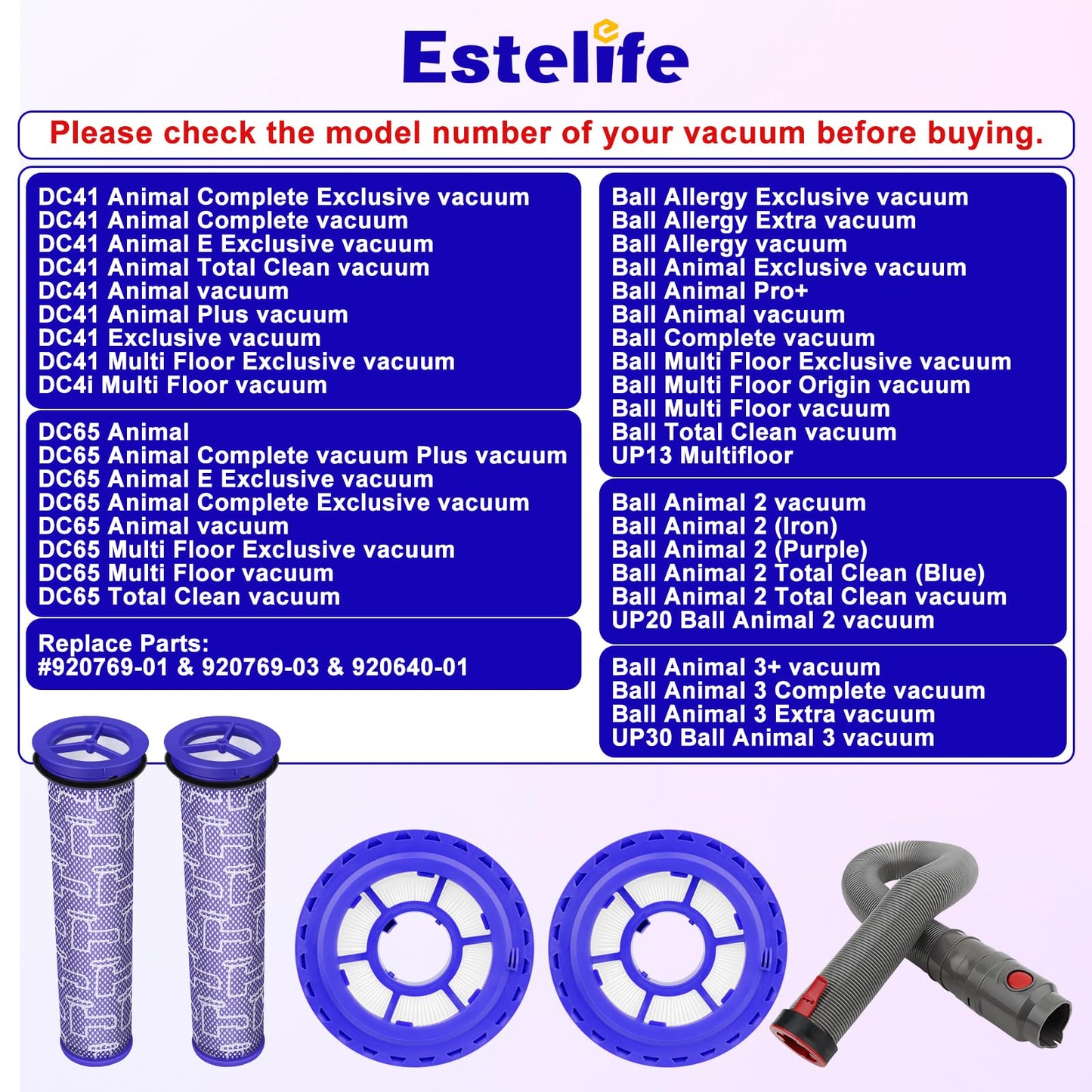 5PCS DC41 Hose Filter Replacement for Dyson DC41 DC65 DC66 UP13 UP20 UP30 Ball/Ball Animal/Ball Animal 2 & 3, Compare to Part 920769-01&920640-01