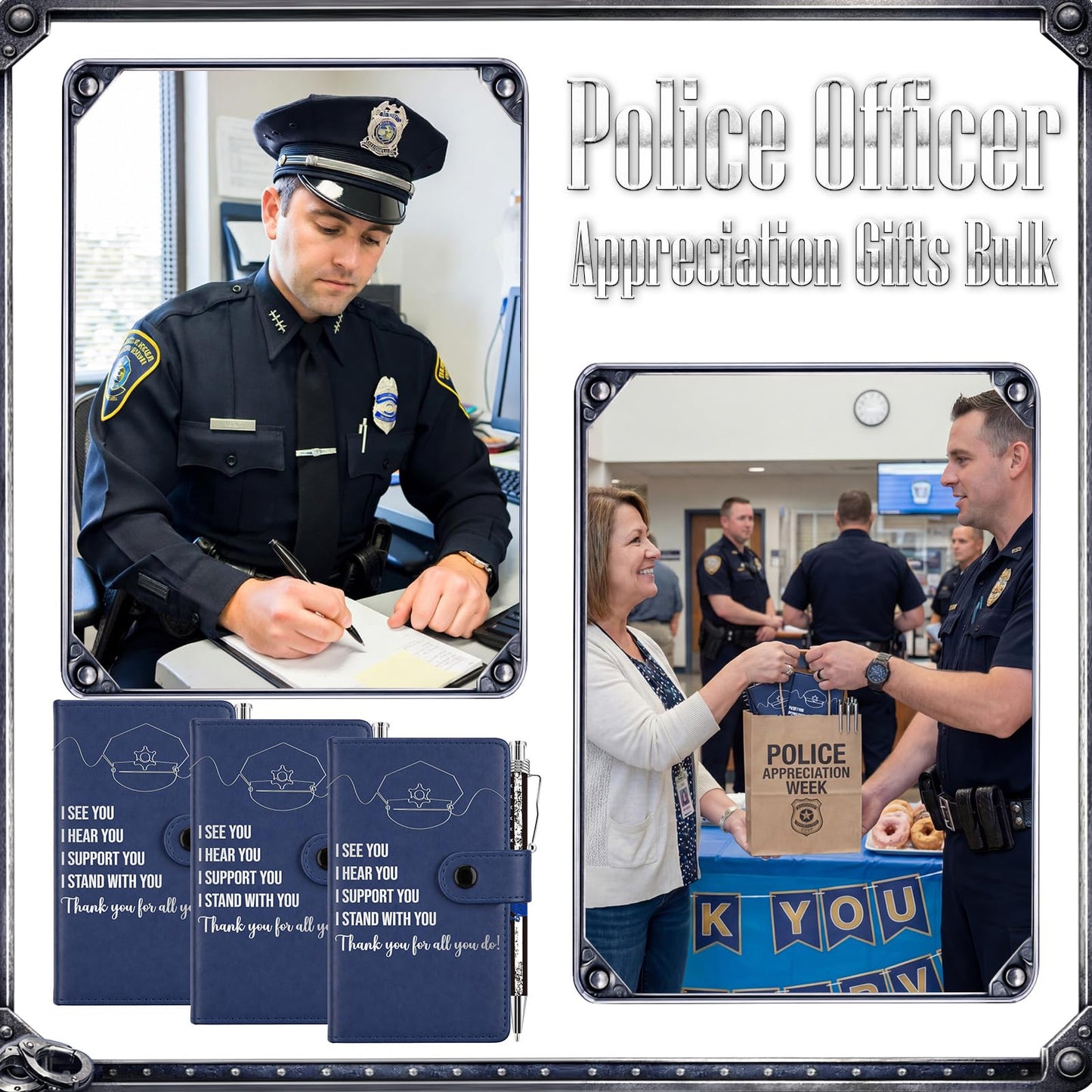 Resurhang 20 Sets Police Officer Gifts Bulk Pocket Leather Notebooks with Ballpoint Pens Thank You Gift for Policeman Retirement Law Enforcement Police Academy Graduation Cop Fathers Day