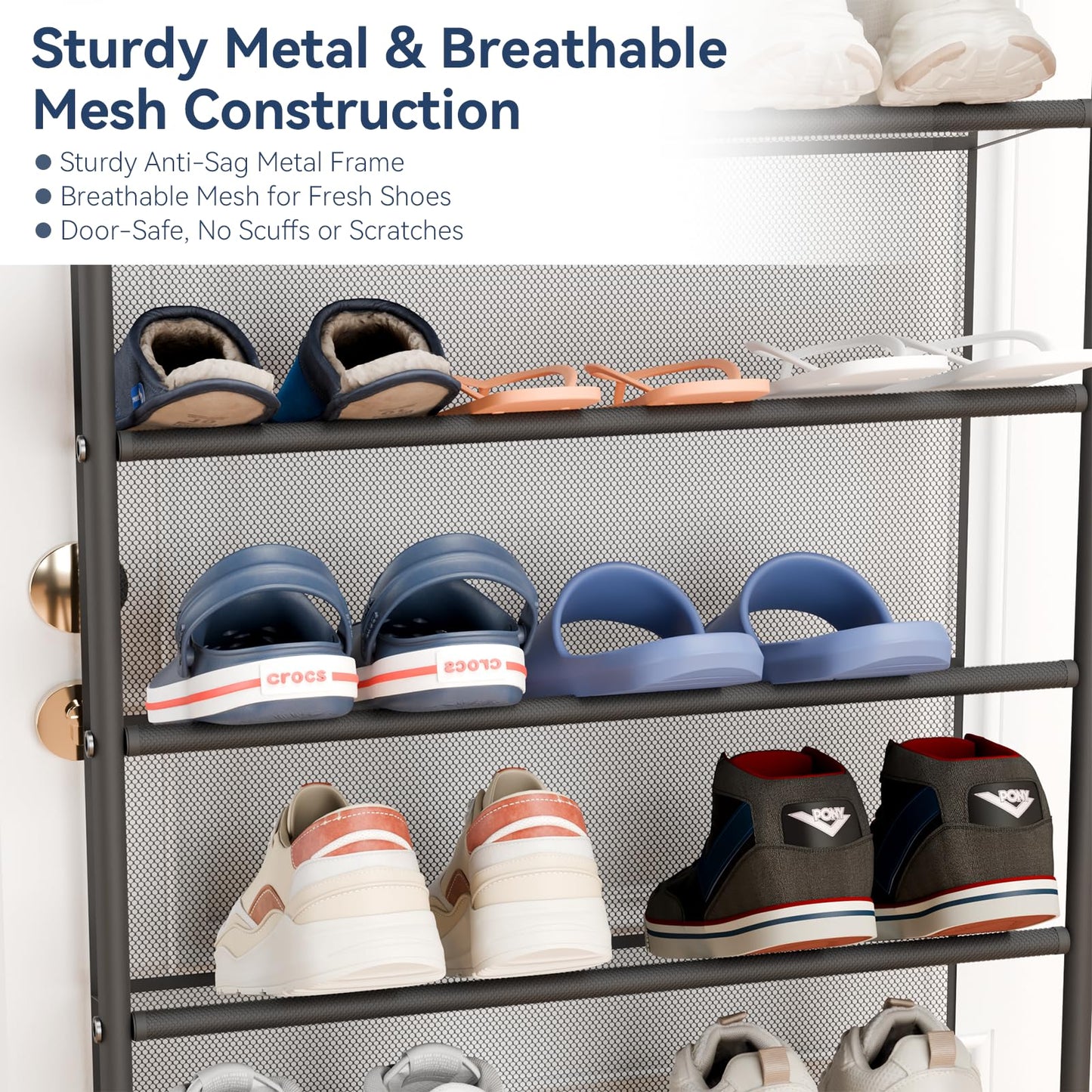 Whitmor 36 Pair Over The Door Shoe Organizer, 12 Tier Hanging Shoe Organizer, Heavy Duty Metal & Mesh Shoe Holder, Hanging Shoe Rack for Closet Organizer, 74" L x 21.7" W x 7.5" H, Matt Gunmetal