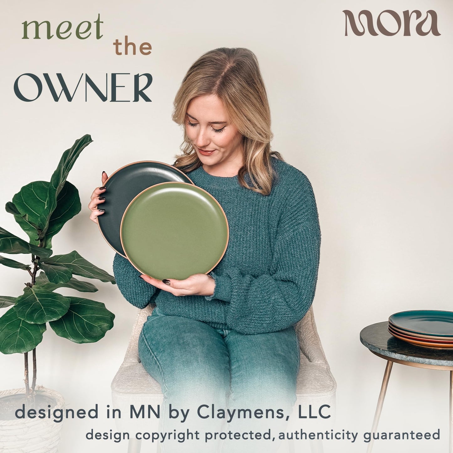 Mora Ceramic Artisan Matte Dinner Plates Set of 6, 10 inch Dish Set - Microwave, Oven, and Dishwasher Safe, Scratch Resistant, Modern Rustic Dinnerware- Kitchen Porcelain Serving Dishes