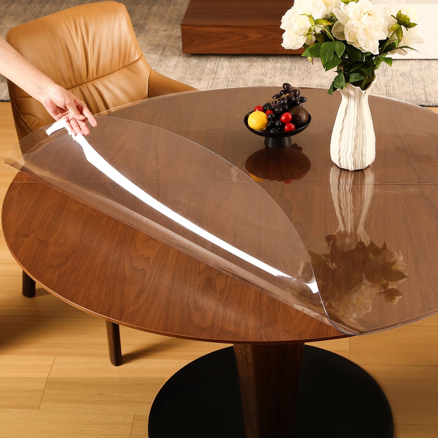 ETECHMART Clear Round Table Cover Protector 42'', 2.0mm Thick Vinyl Waterproof Transparent Protector, Non-Slip Heat Resistant Clear Plastic Cover for Coffee Table Hard Floor