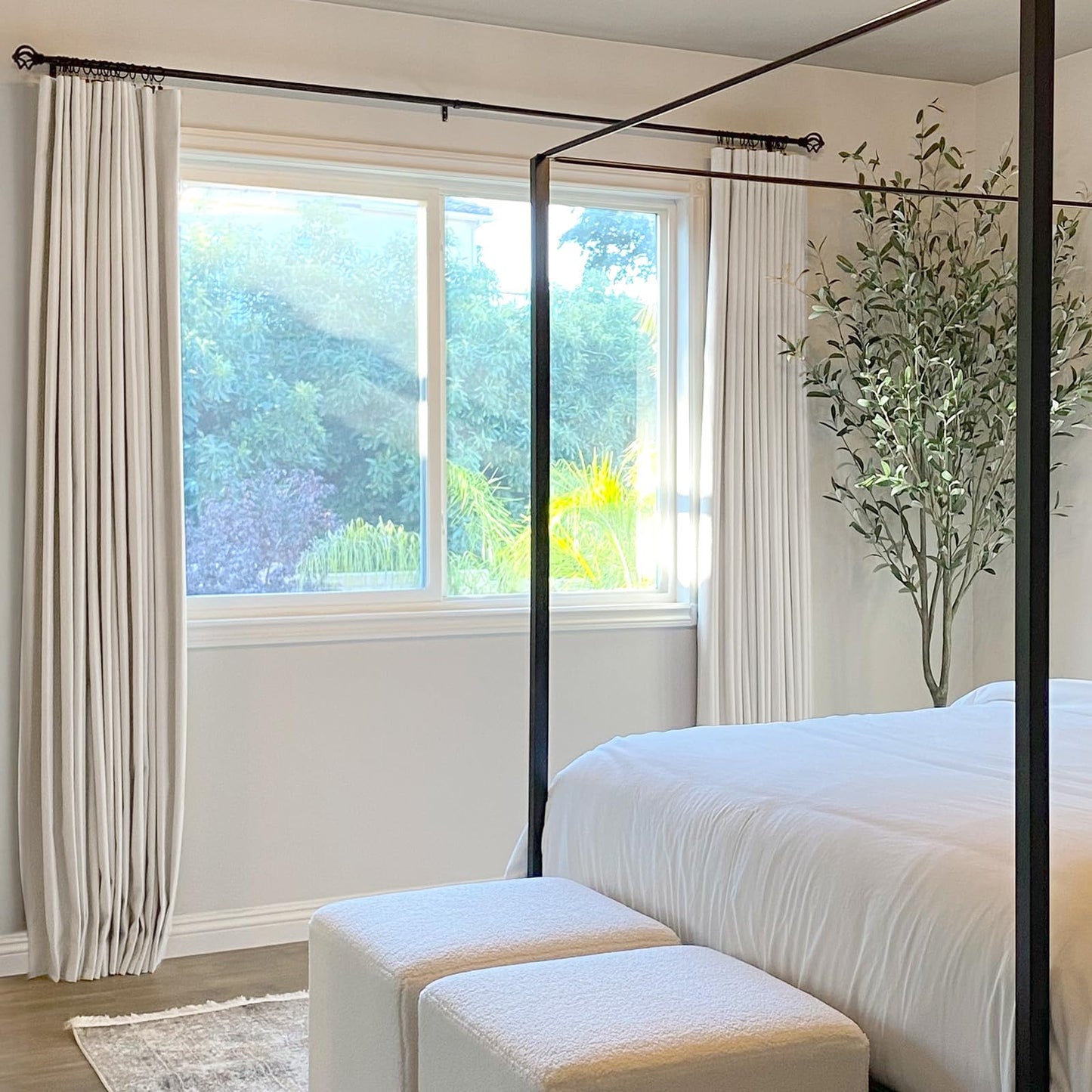 INOVADAY 100% Blackout Curtains for Bedroom, Black Out Curtains 90 Inch Long, Clip Rings Linen Blackout Drapes, Thermal Insulated Room Darkening for Living Room, 2 Panels - Beige,W50xL90