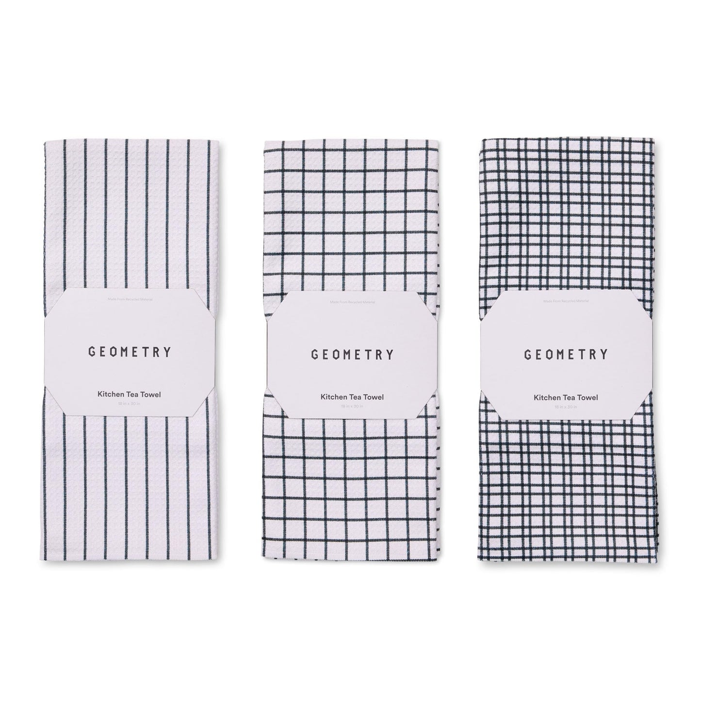 GEOMETRY Kitchen Tea Towels - Quick Dry Microfiber Dish Towels for Kitchen - Everyday Lines 18" x 30" - 3 Pack