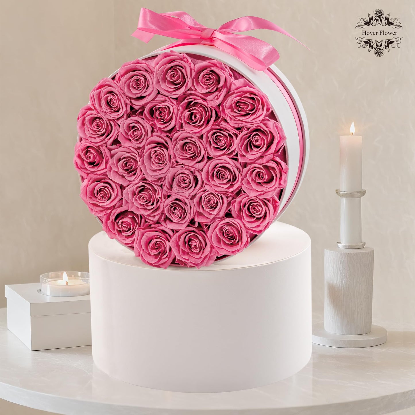 27 Forever Roses in Luxury White Box, Eternal Real Roses Birthday Gifts for Women, Preserved Flowers for Delivery Prime, Anniversary, Valentine's Day, Mothers Day for Mom (Pink)