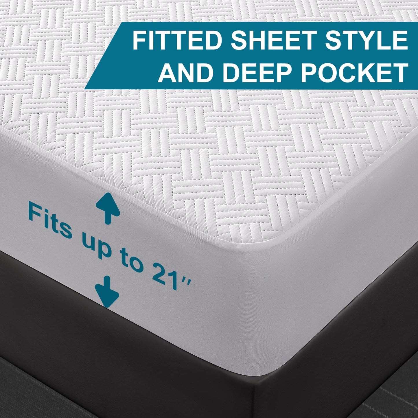 GOPOONY Waterproof Mattress Protector Queen Size - Breathable, Noiseless, Ultra-Soft Bed Cover, Mattress Pad Cover with Deep Stretchable Pockets 8"-21" (White)