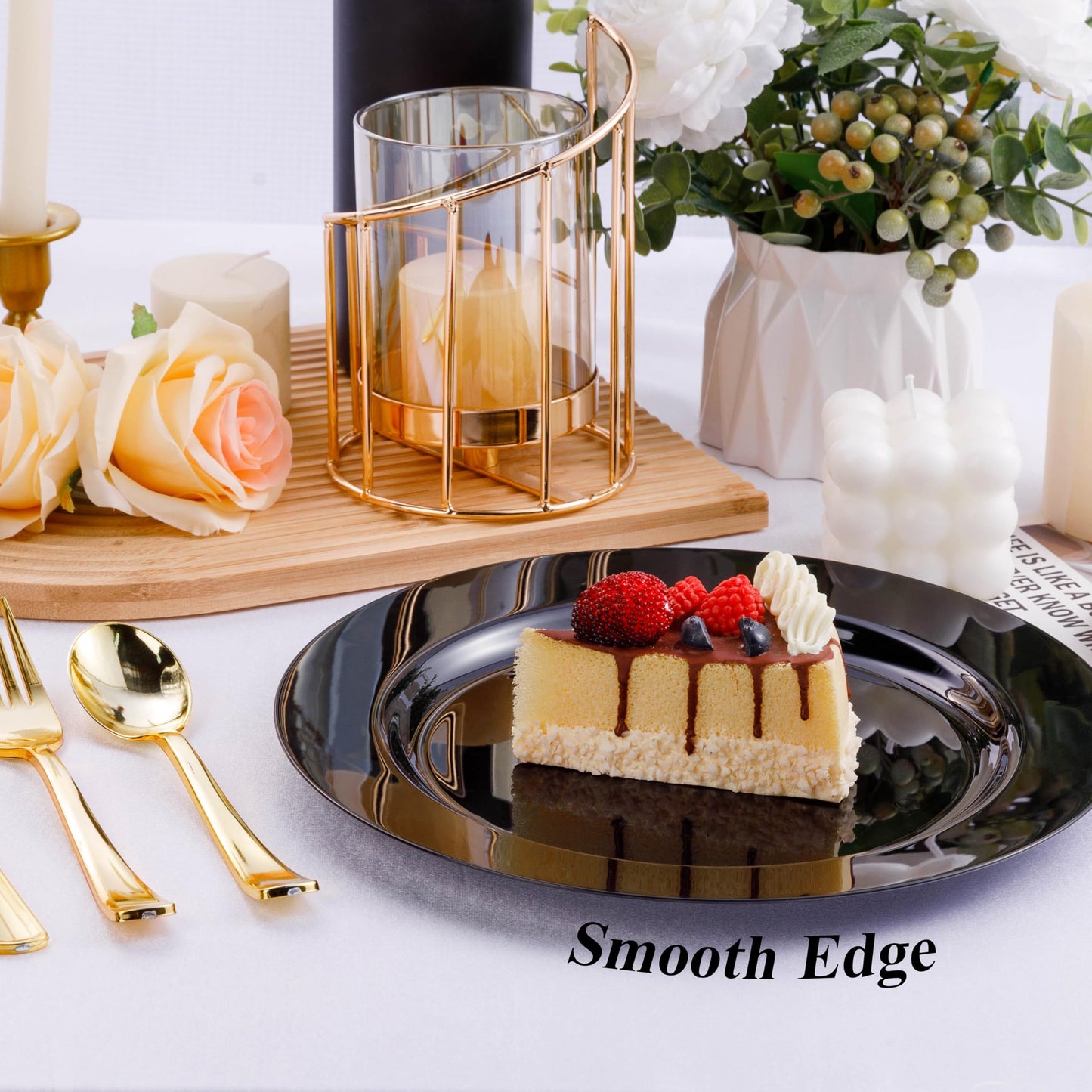 Bestluck 100PCS Black Plastic Dinner Plates 10inch, Premium Hard Disposable Plates for Party, Wedding