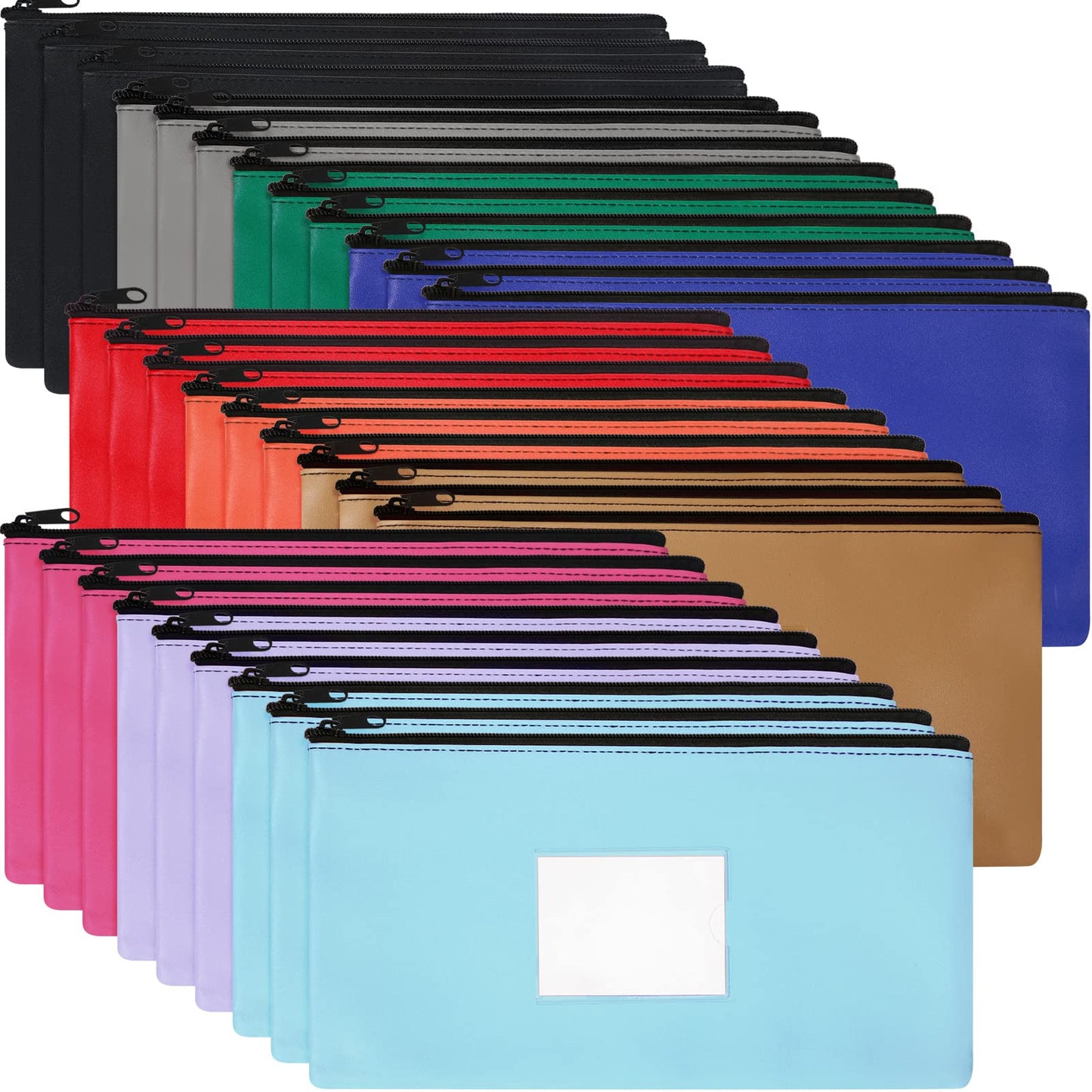 30 Pieces Money Bank Bag with Zipper Pouch for Cash 11 x 6 Inch Security Bank Deposit Bag with Clear Window Leatherette Money Cash Coin Wallet(Multicolor)