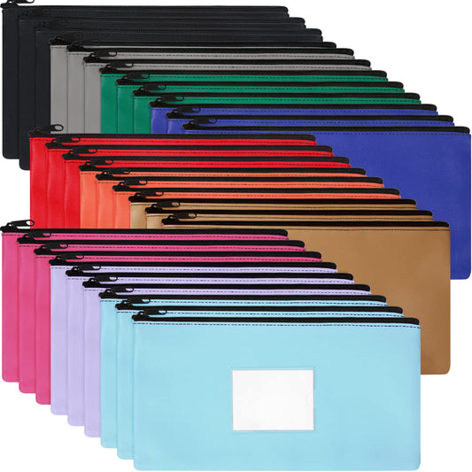 30 Pieces Money Bank Bag with Zipper Pouch for Cash 11 x 6 Inch Security Bank Deposit Bag with Clear Window Leatherette Money Cash Coin Wallet(Multicolor)
