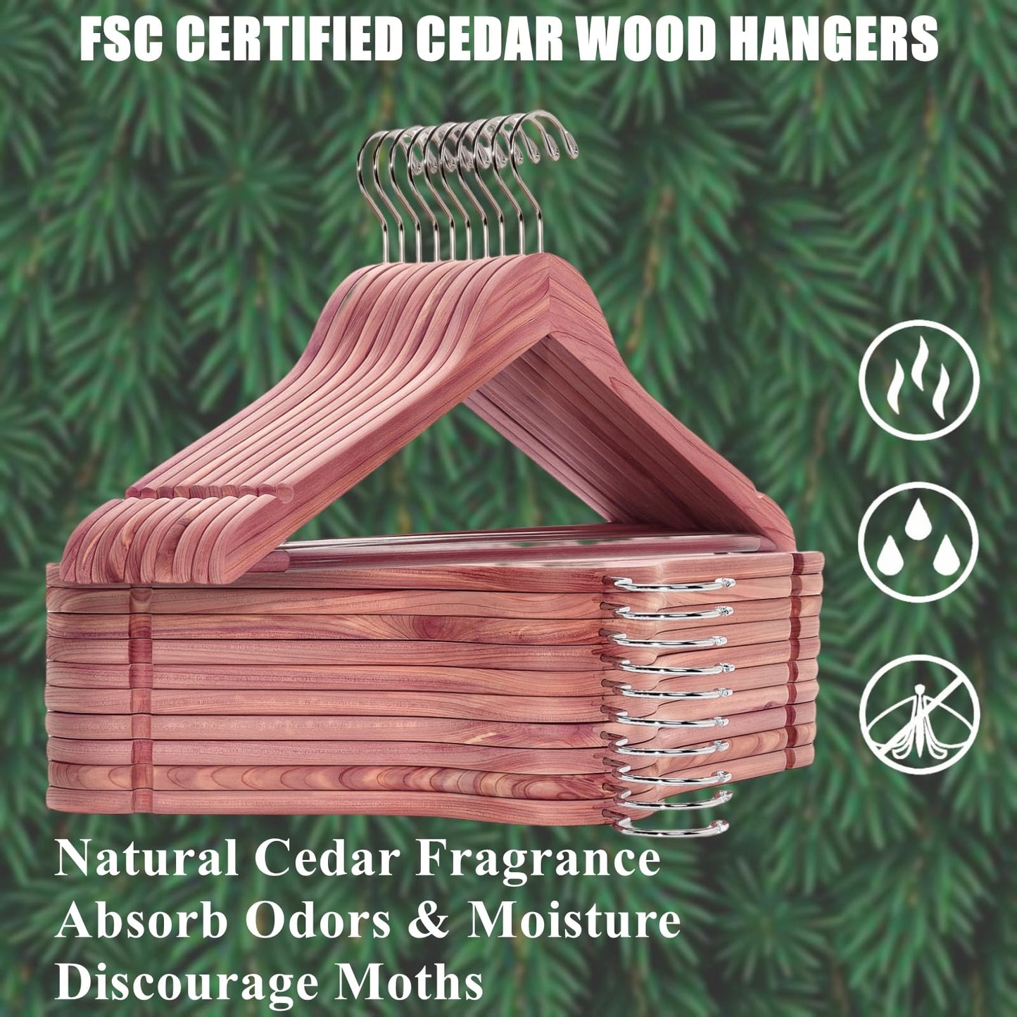 Amber Home 30 Pack Cedar Coat Hangers, Wooden Suit Hangers with Non-Slip Pant Bar, Cedar Hangers for Closet Organization, Shirts, Jackets, Dresses, and Pants