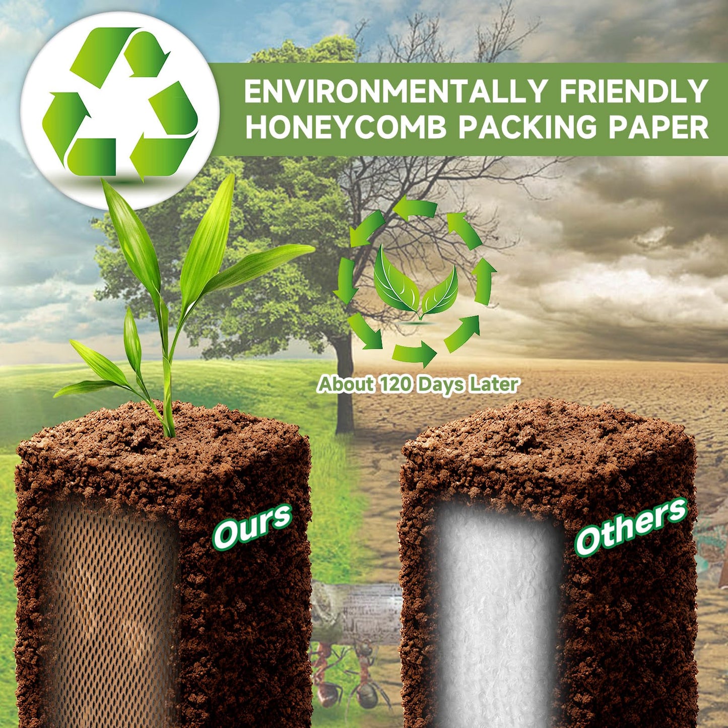 NAPALOOK Honeycomb Packing Paper Wrap 15''x600', Substitute Alternative for Bubble Cushioning Wrap for Moving Shipping Packaging, Recyclable Moving Supplies with 48 Fragile Sticker Labels