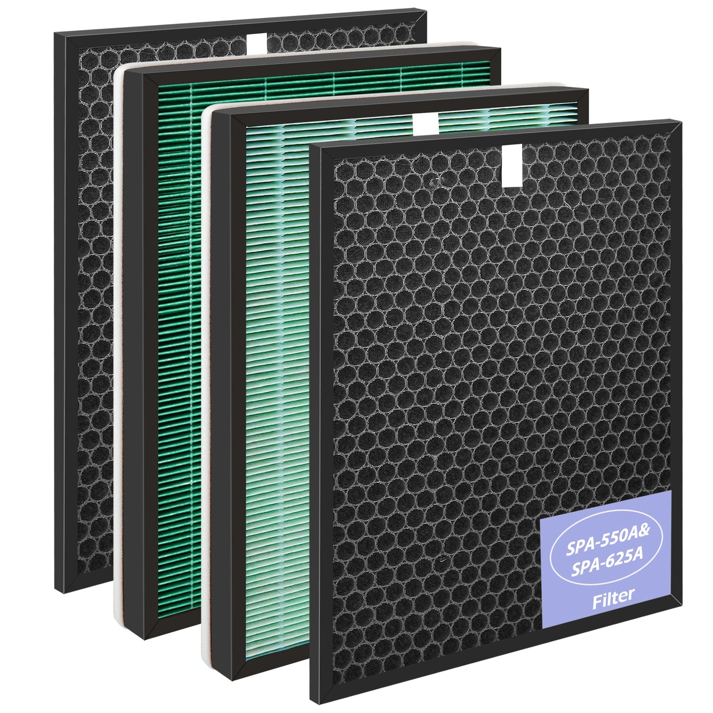 Popurure SPA-550A Filter Replacement Compatible With Rabbit Air BioGS 2.0 Air Purifiers, Model SPA-550A and SPA-625A, 2 True HEPA(H13) Filters + 2 Activated carbon Filters