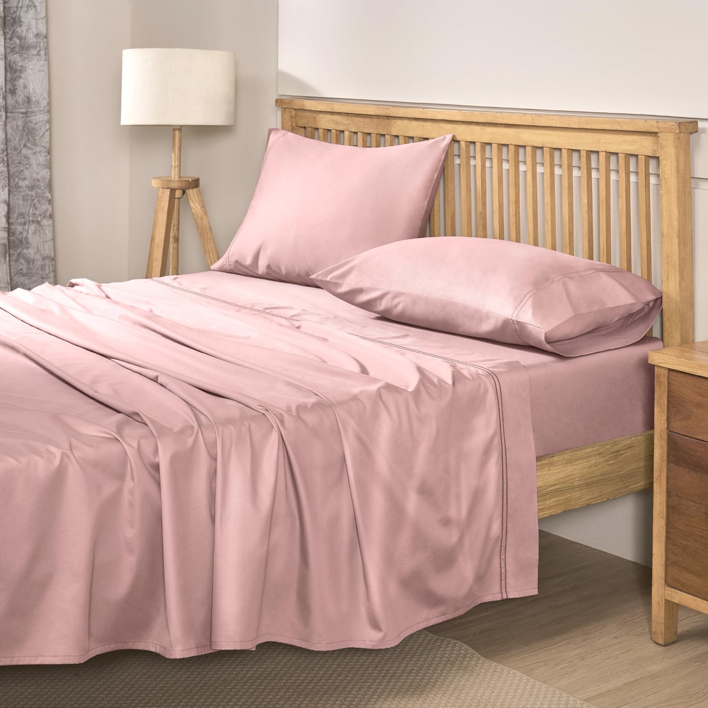Mayil Manor 100% Natural Cotton Sheets Queen Size Bed Set | 500 TC Single-Ply Sateen Weave | Soft, Breathable, Hypoallergenic Solid 4-Piece Bedding with Deep Pocket Fitted, Flat, Pillowcase | Blush