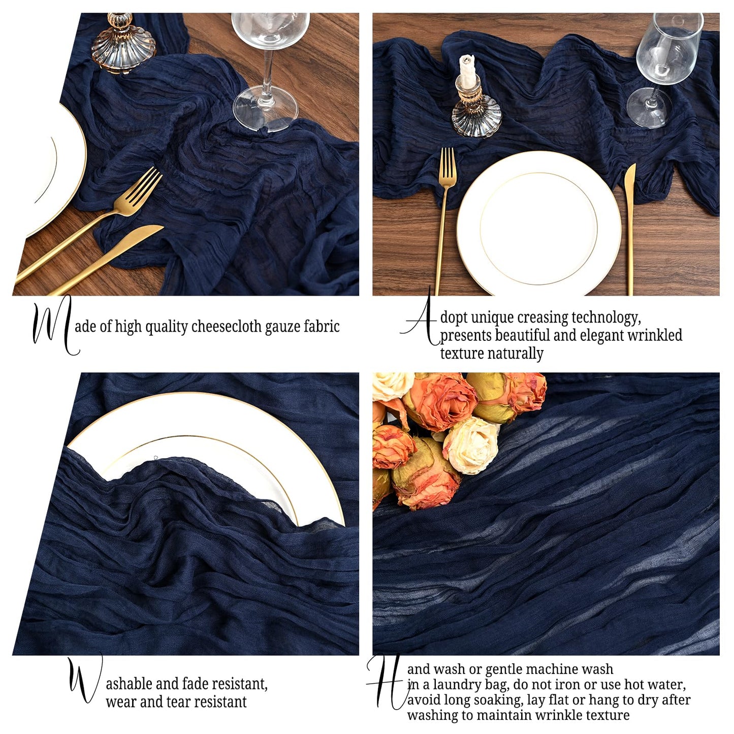 12 Pack Navy Blue Table Runners 10Ft Cheesecloth Table Runner Rustic Gauze Table Runner Romantic Long Sheer Fabric Cheese Cloth Table Runner for Wedding Party Bridal Baby Shower