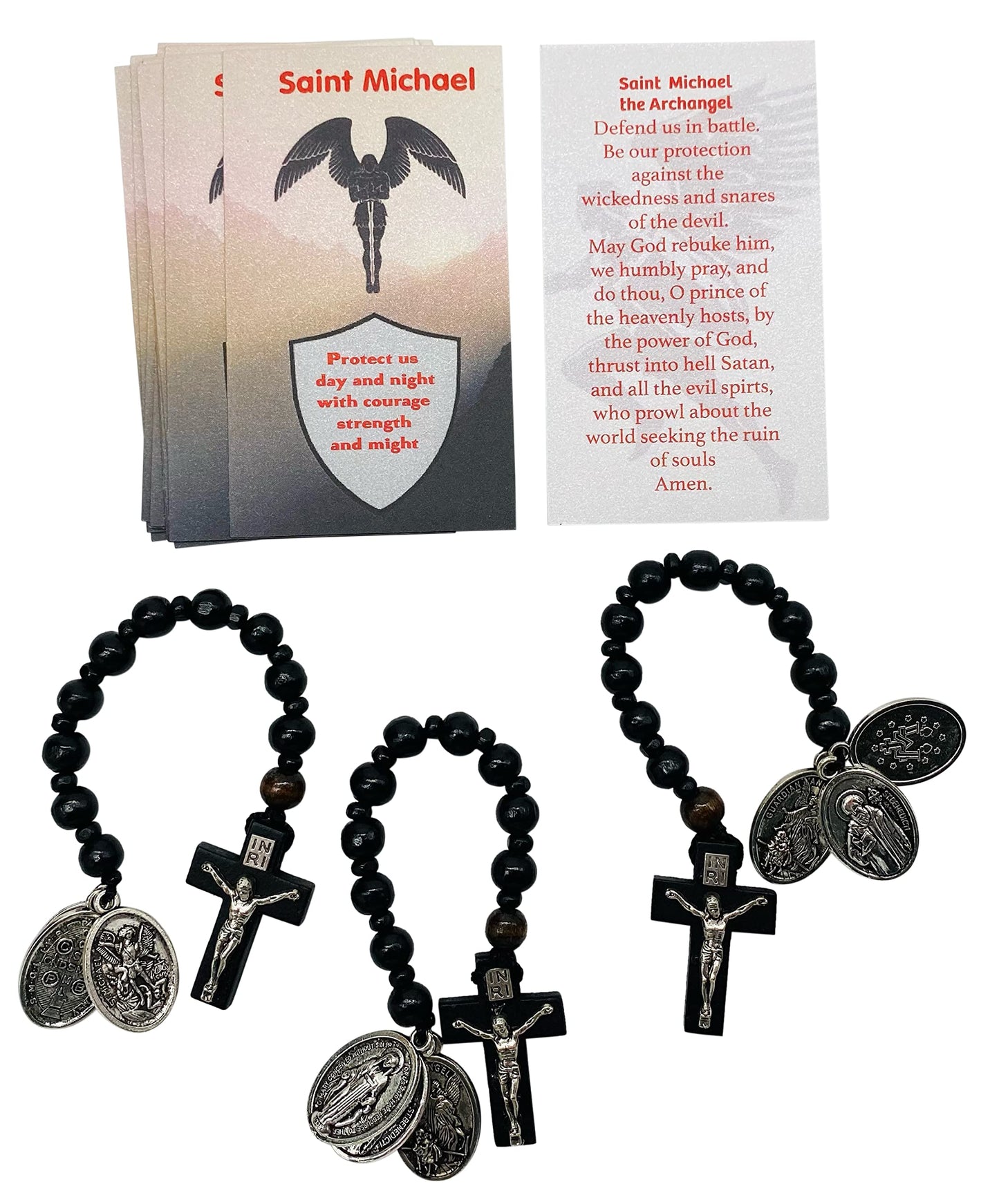Westmon Works St Michael Wooden Pocket Rosary Saint Bulk Set with Holy Prayer Cards, Pack of 12