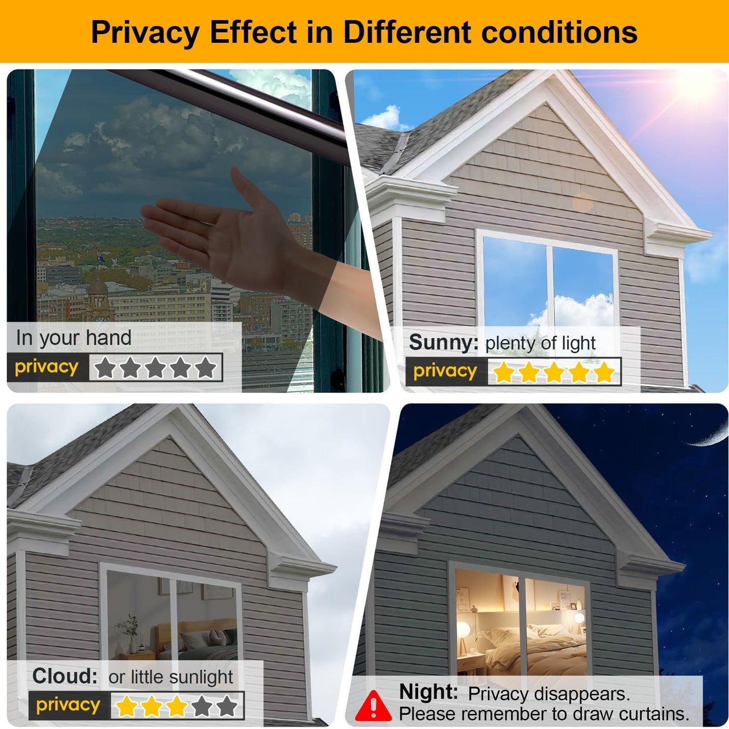 One Way Window Privacy Film See Out Not in, Window Tint for Home, Reflective Mirror Glass Windows Coverings Sun Heat UV Blocking, Black-Silver, 29.5 Inch x 157.4"