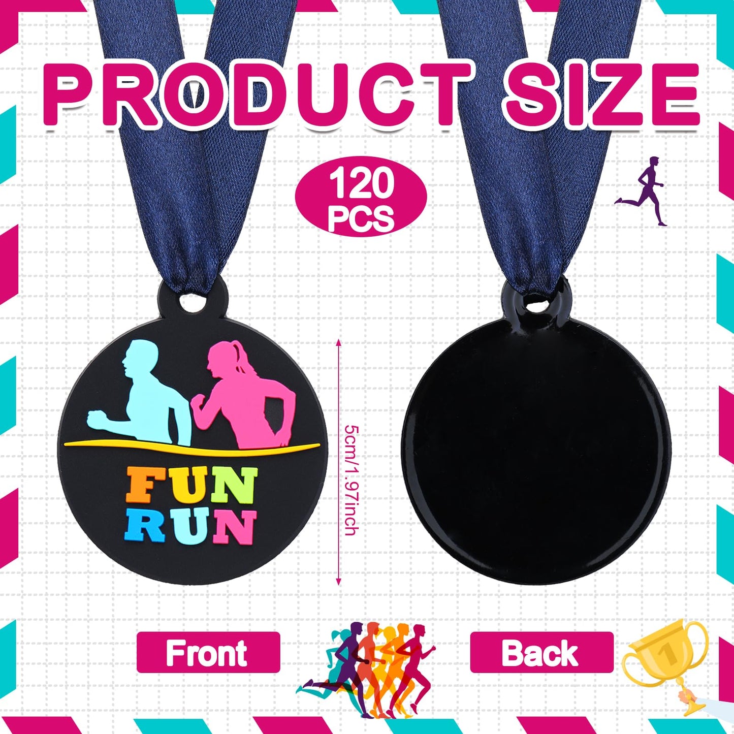 Amazingspark 120 Pcs Fun Run Award Medals, 2 Inch Rubber Medals Bulk Winner Encourage Team Participation for Kids Adults Trophy Award Prize Gift Competitions Graduation Party