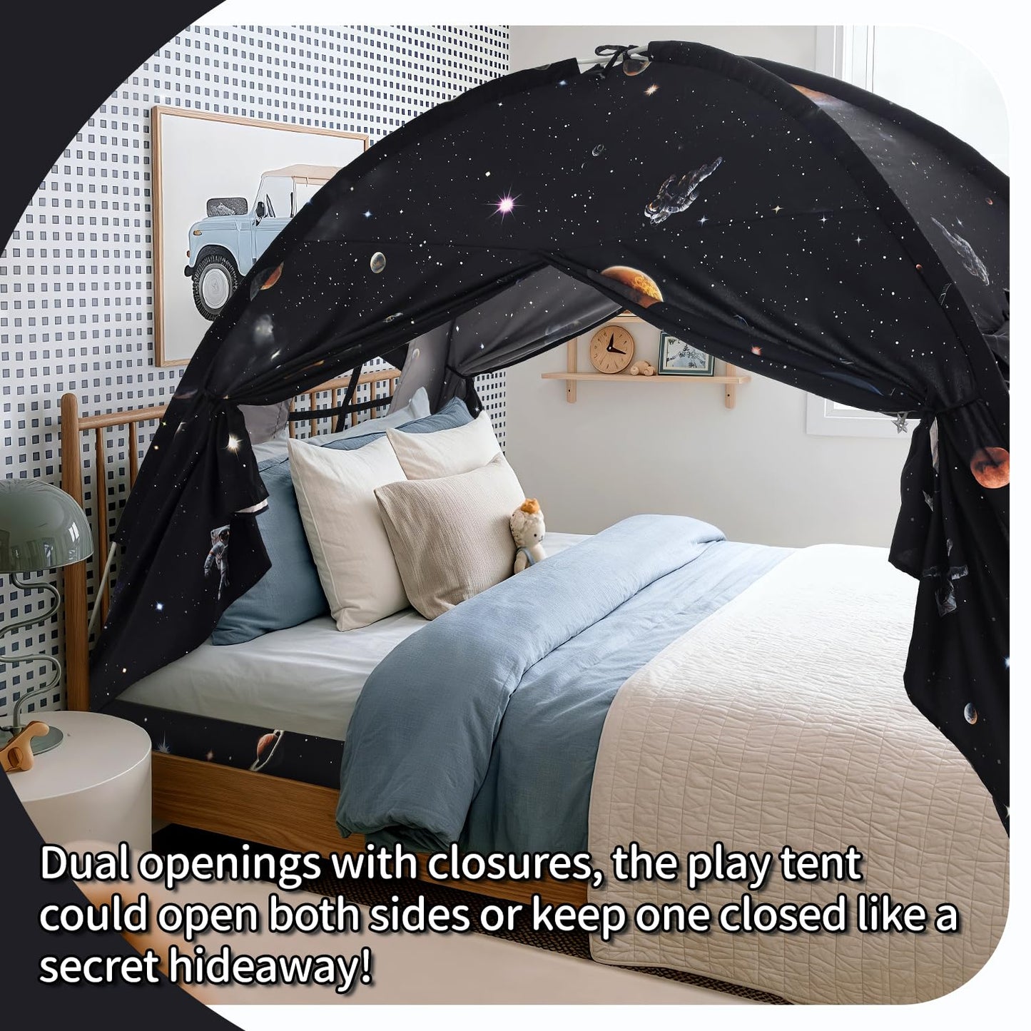 Sherilyn Twin Bed Toddler Canopy Tent, Kids Indoor Canopy Privacy Space Sleeping Playhouse Blackout Bunk Bed Tents Twin Size (Galaxy Tent) for Boys Girl Birthday, Christmas House Gift