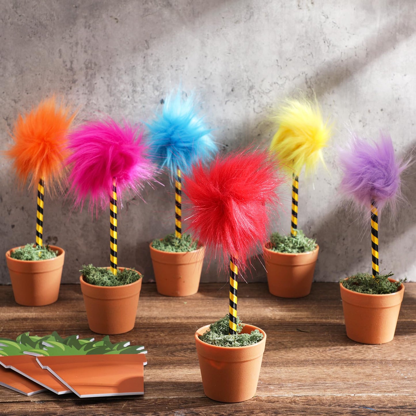 Sayglossy 24 Pcs Fluffy Fuzzy Pens and Flower Pot Notebooks, Colorful Pompom Pens Novelty Cute Notepad Gift Set for Birthday Party Favors Office Supplies