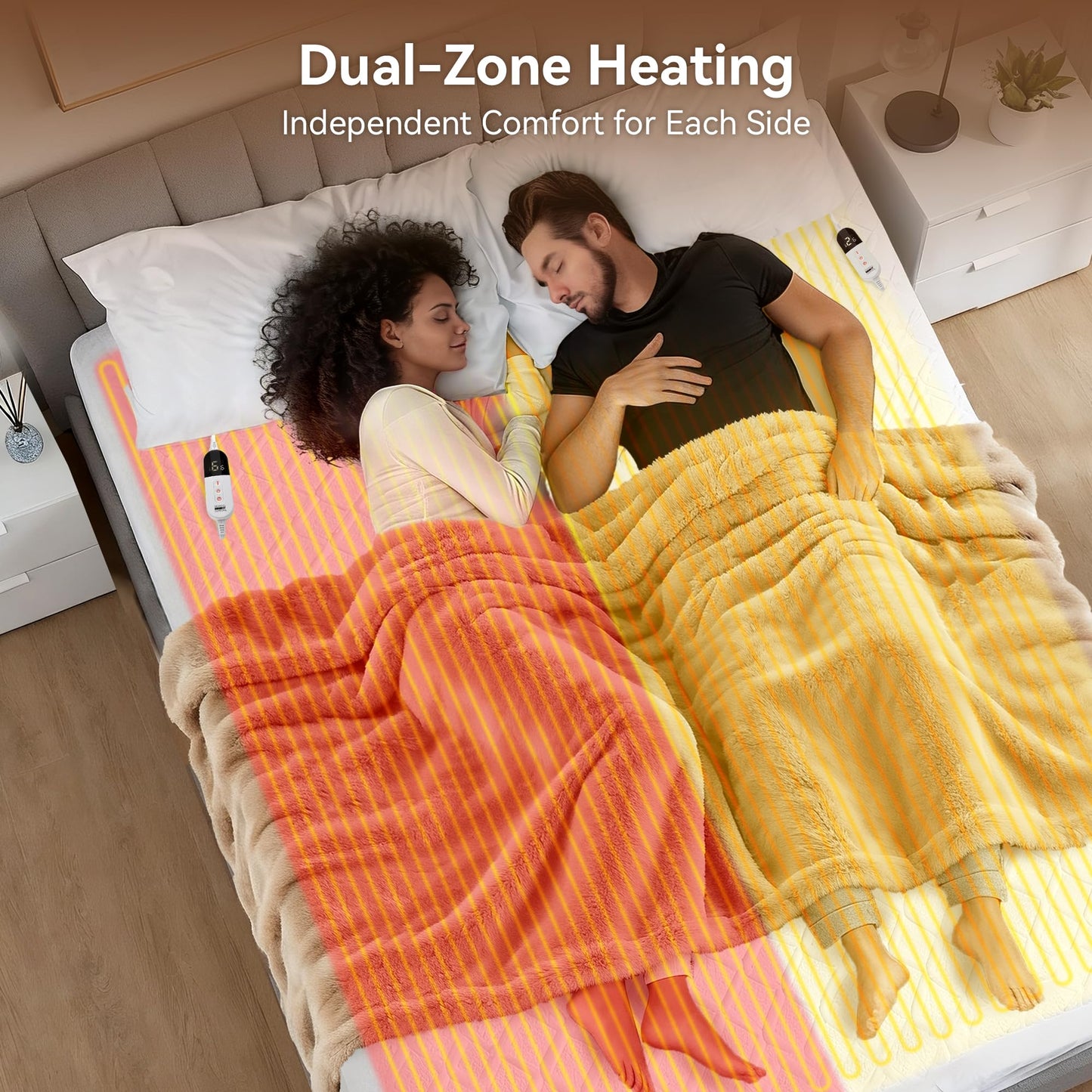 Heated Mattress Pad King Size, Dual Control Electric Bed Warmer, 6 Personalized Heat Settings, 1-10 Hour Auto Off Timer, Deep Pocket Fits up to 17" Mattress, Machine Washable, Soft Quilted Top