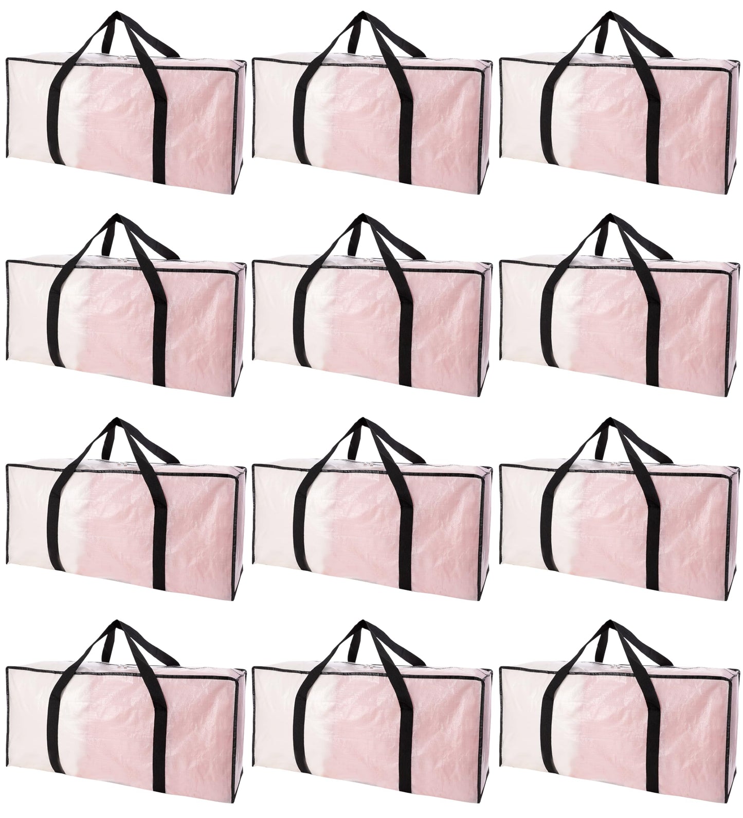 PANDA JOYS Extra Large Moving Bags with Zippers & Carrying Handles, Heavy-Duty Storage Tote for Space Saving Moving Storage, Fold Flat, Alternative to Box and Bin - 12 Pack, Semi-Transparent