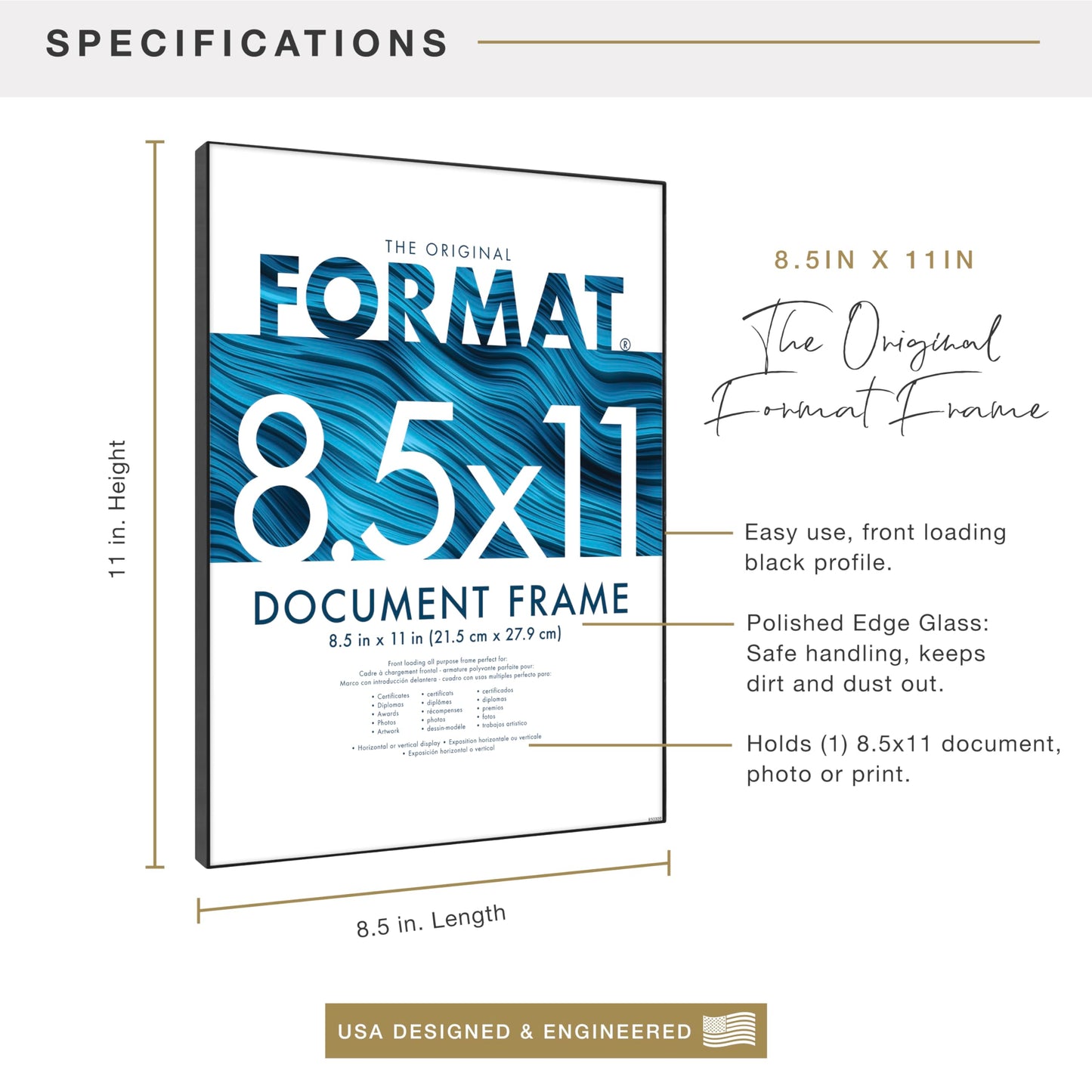 MCS Format 8.5x11 Picture Frame Black, Vertical & Horizontal Wall Hanging or Tabletop Easel for Photos & Art Prints (6-Pack)